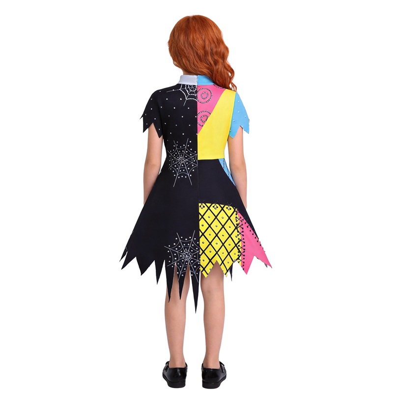 (130CM) Girls Sally Patchwork Jumpsuit Costume The Nightmare Before Christmas Cosplay Dress for Kids Halloween Party Performance
