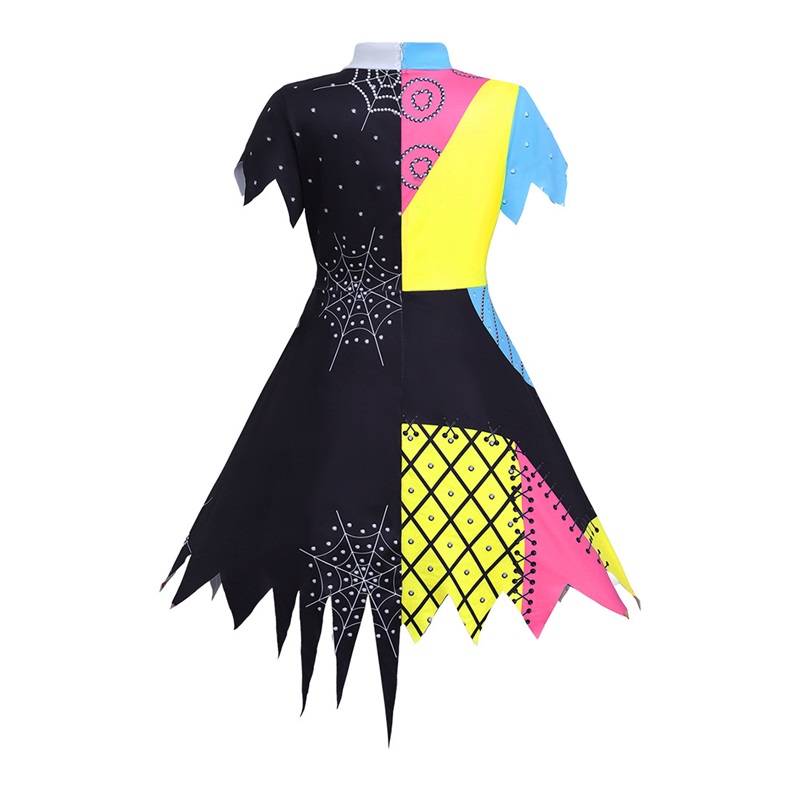 (130CM) Girls Sally Patchwork Jumpsuit Costume The Nightmare Before Christmas Cosplay Dress for Kids Halloween Party Performance