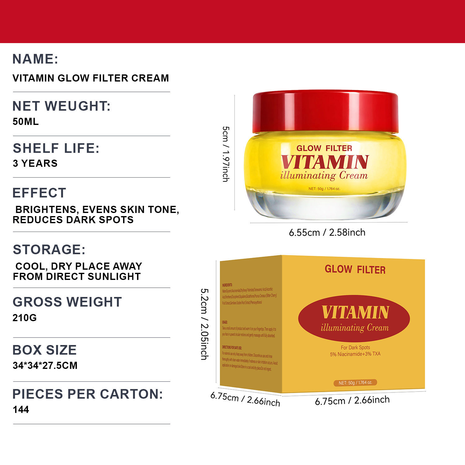 Vitamin Radiance Filter Cream For Brightening Hydrating And Skin Smoothing Daily Face Moisturizer 50g