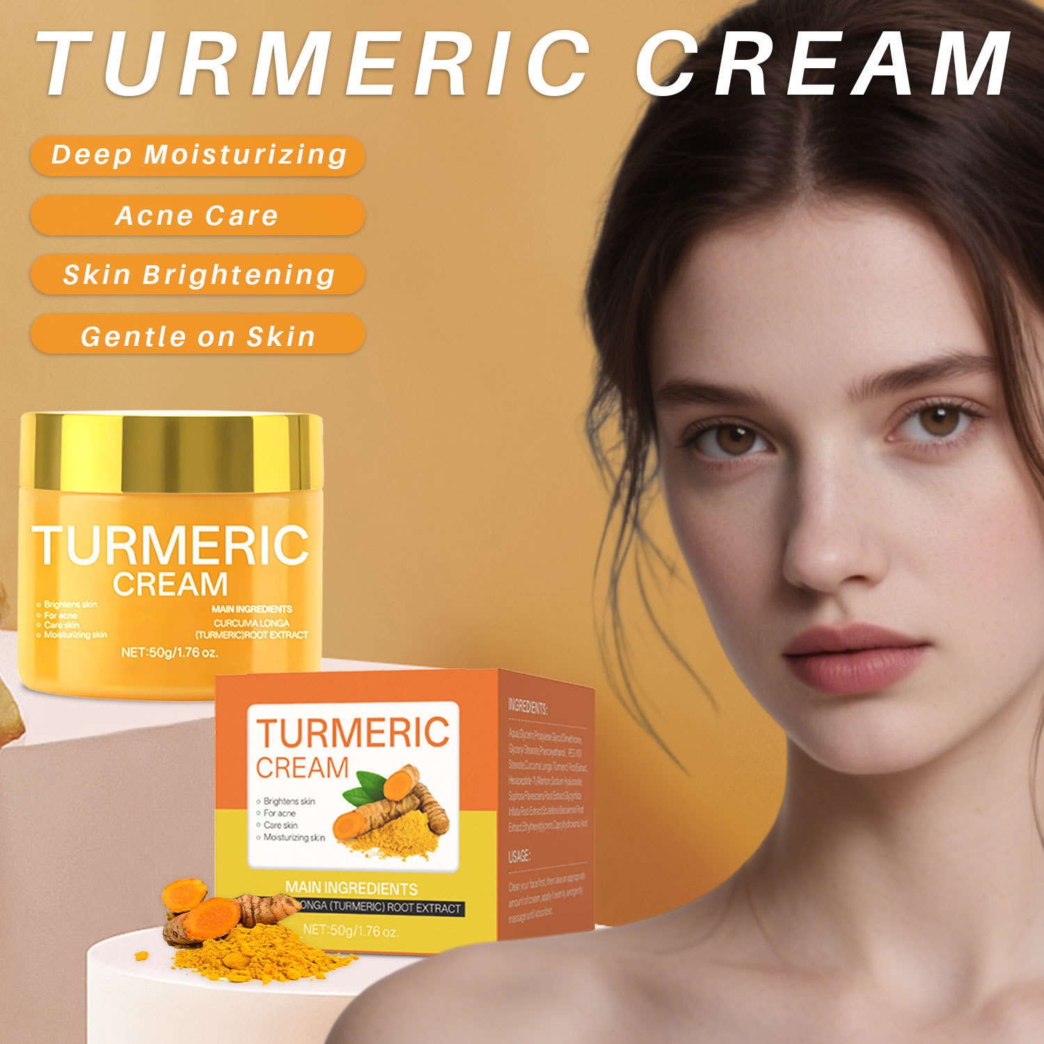 Turmeric Face Cream Brightening Moisturizing Nourishing Hydrating For Even Skin Tone Daily Facial Treatment