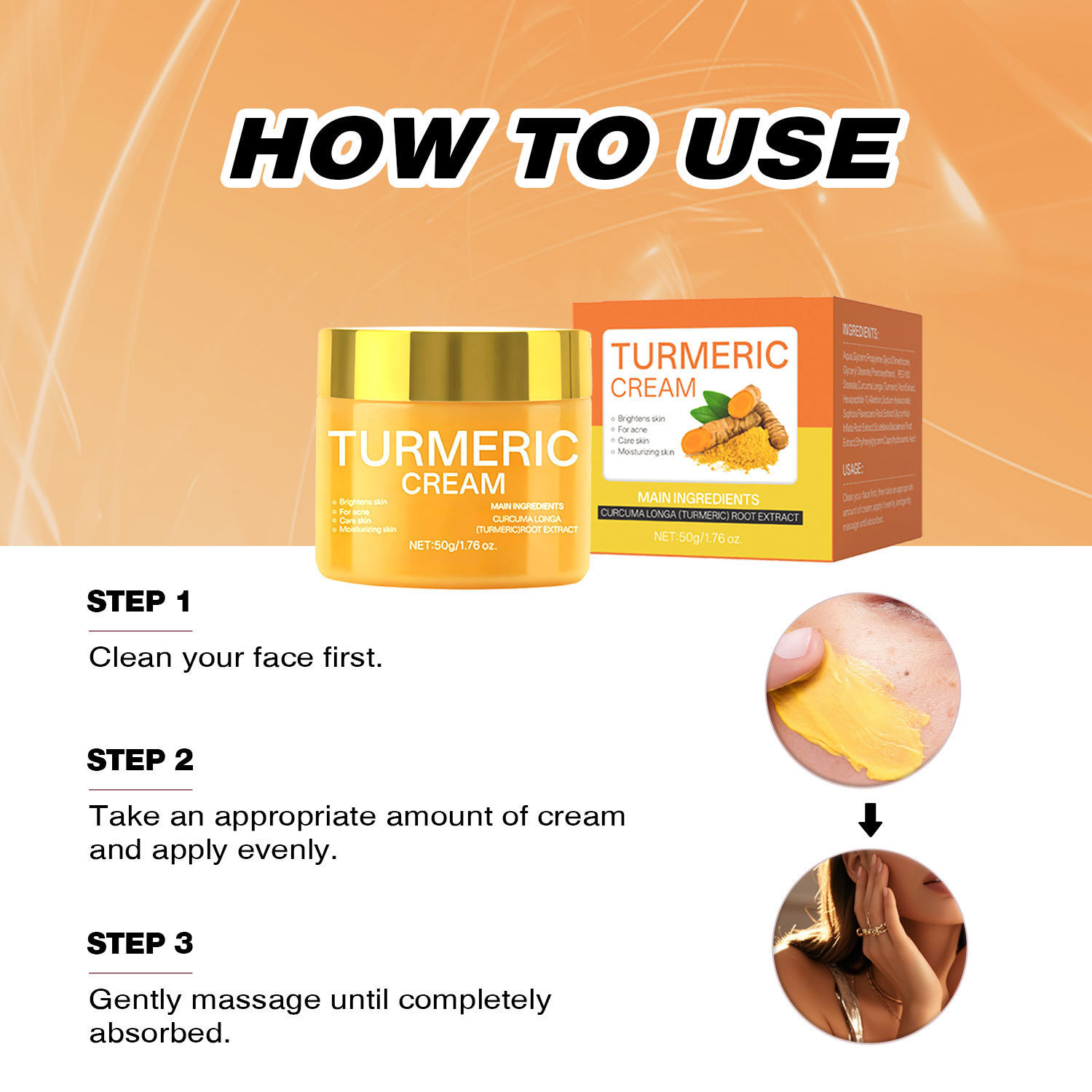 Turmeric Face Cream Brightening Moisturizing Nourishing Hydrating For Even Skin Tone Daily Facial Treatment