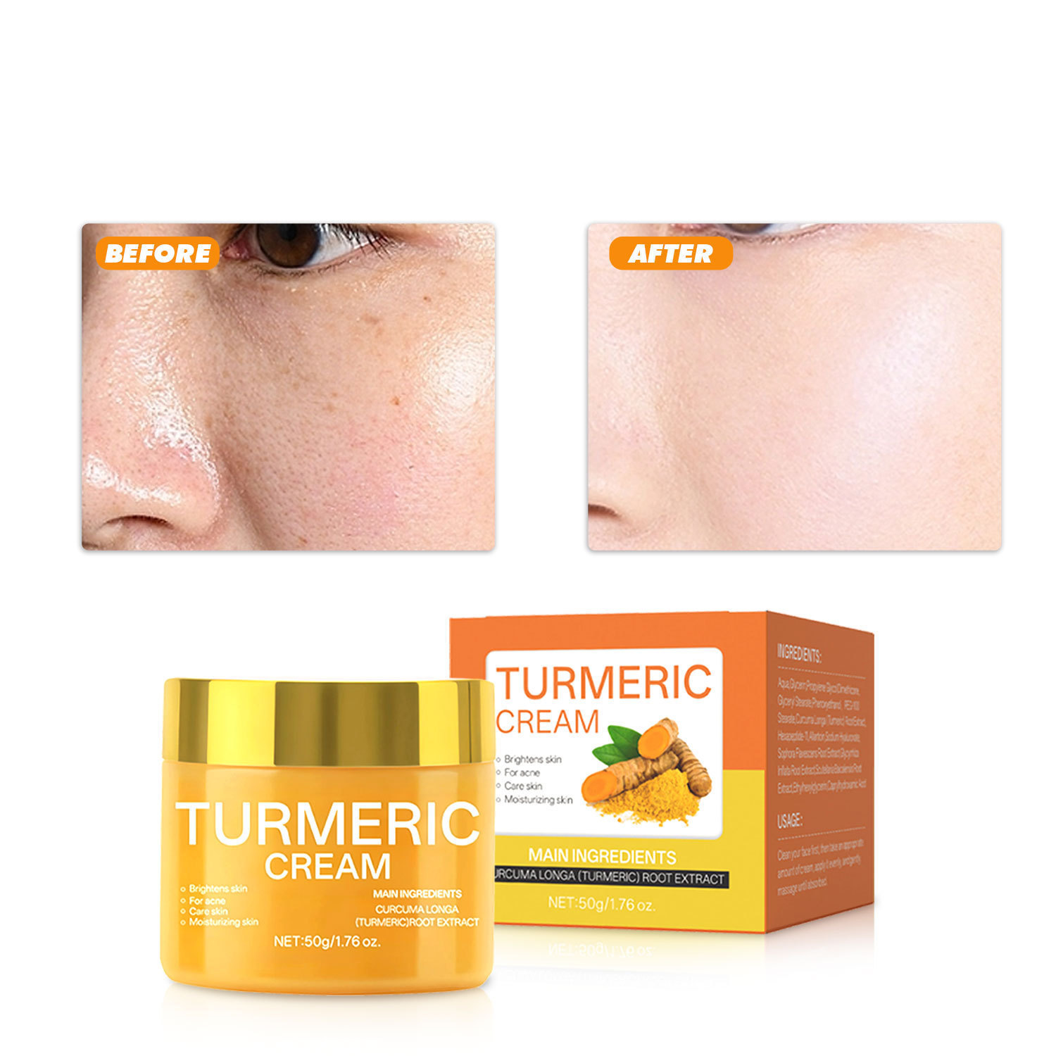 Turmeric Face Cream Brightening Moisturizing Nourishing Hydrating For Even Skin Tone Daily Facial Treatment