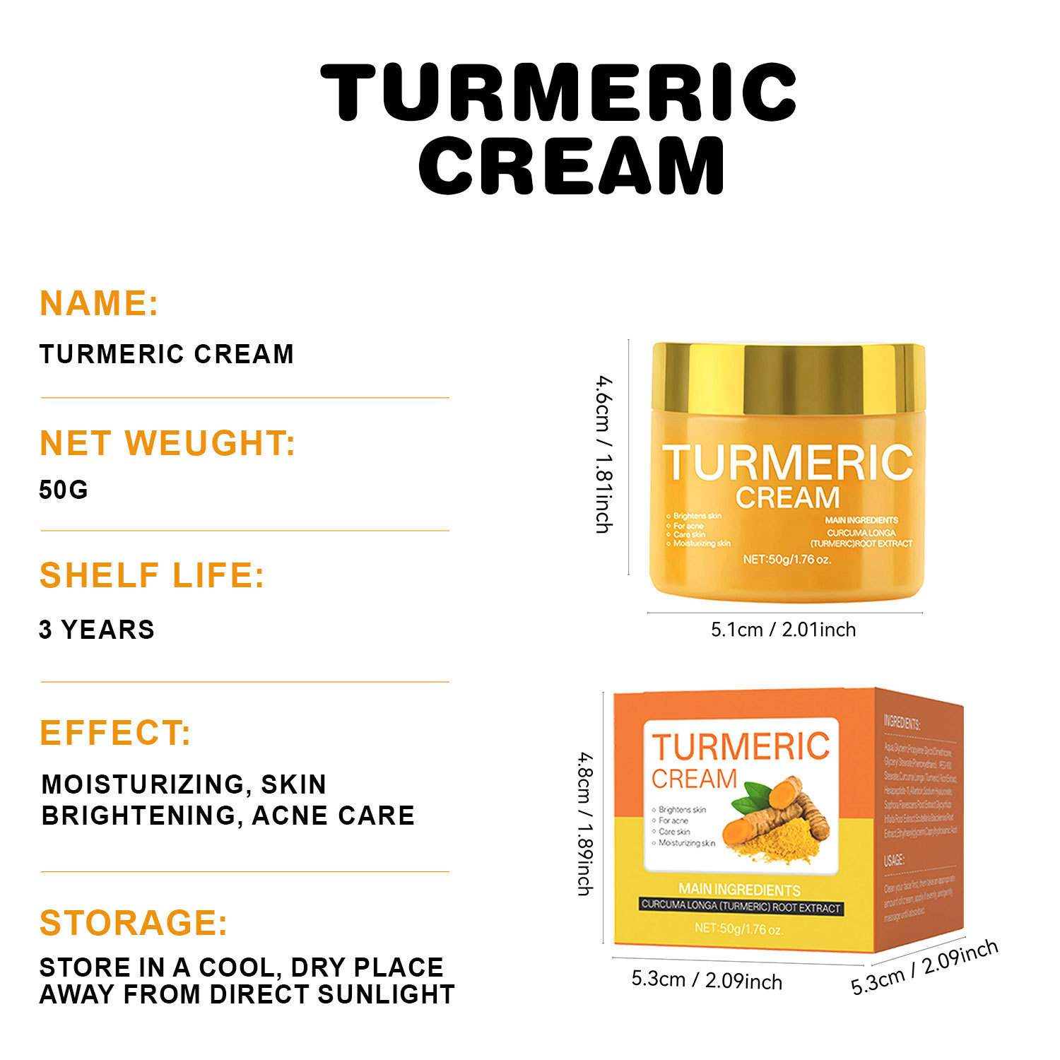 Turmeric Face Cream Brightening Moisturizing Nourishing Hydrating For Even Skin Tone Daily Facial Treatment