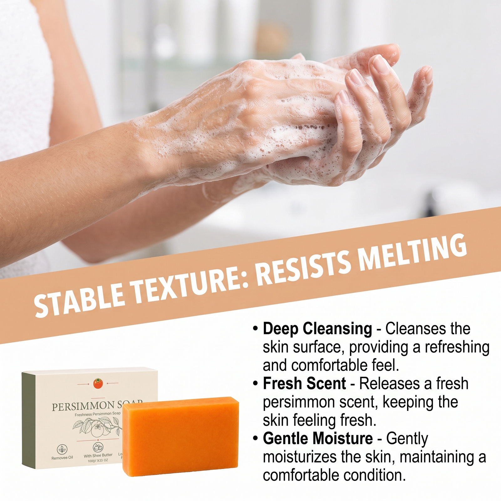 Persimmon Refreshing Cleansing Soap Refreshes Softens Skin Moisturizes Hydrates Easy Rinse Daily Clean Whole Body Skin