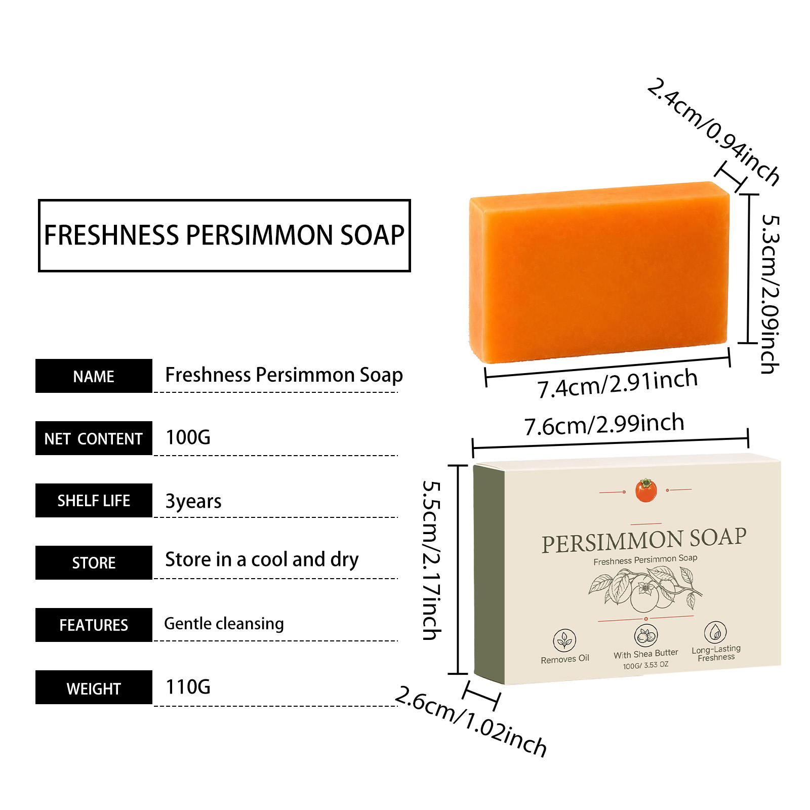 Persimmon Refreshing Cleansing Soap Refreshes Softens Skin Moisturizes Hydrates Easy Rinse Daily Clean Whole Body Skin