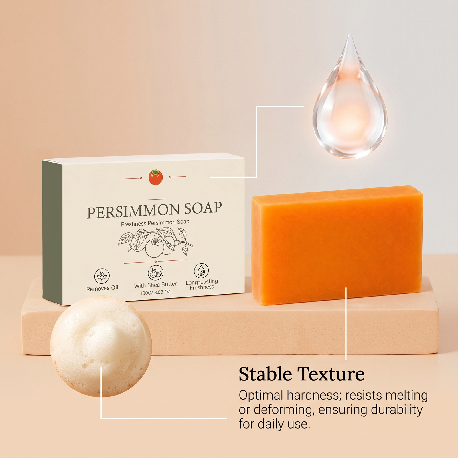 Persimmon Refreshing Cleansing Soap Refreshes Softens Skin Moisturizes Hydrates Easy Rinse Daily Clean Whole Body Skin