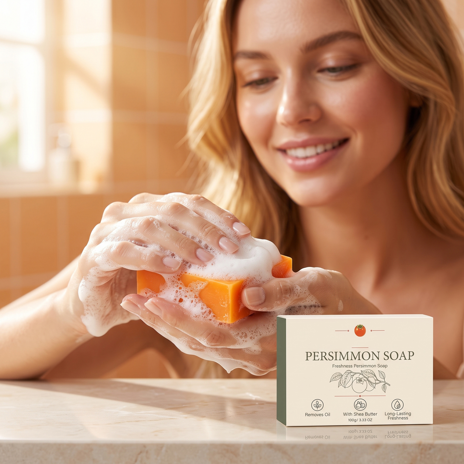 Persimmon Refreshing Cleansing Soap Refreshes Softens Skin Moisturizes Hydrates Easy Rinse Daily Clean Whole Body Skin