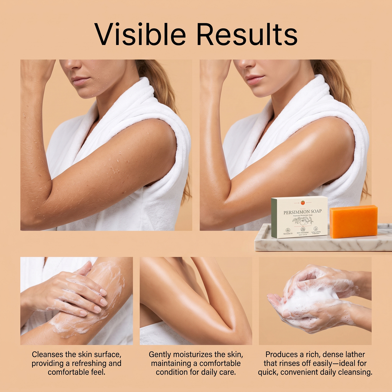 Persimmon Refreshing Cleansing Soap Refreshes Softens Skin Moisturizes Hydrates Easy Rinse Daily Clean Whole Body Skin