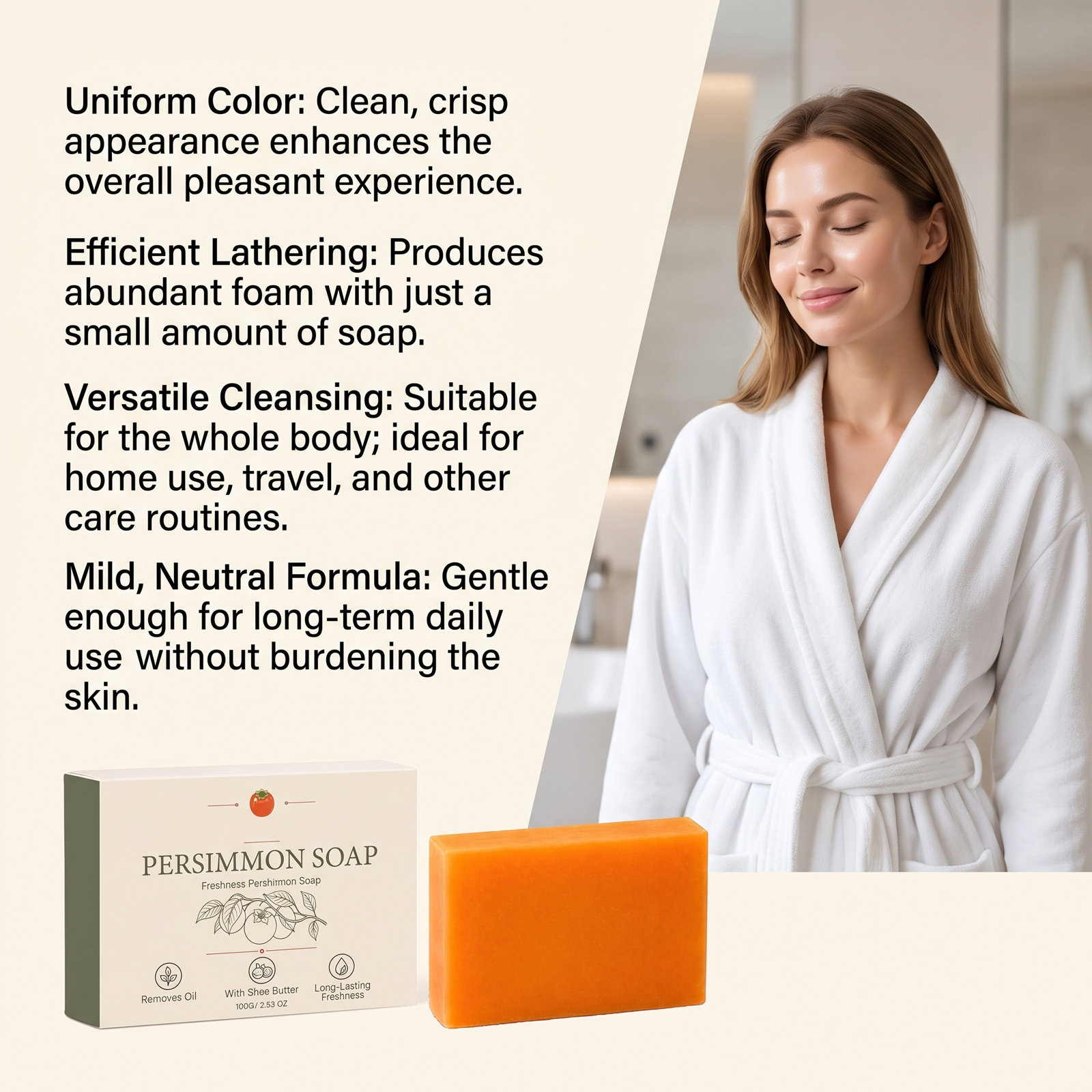 Persimmon Refreshing Cleansing Soap Refreshes Softens Skin Moisturizes Hydrates Easy Rinse Daily Clean Whole Body Skin