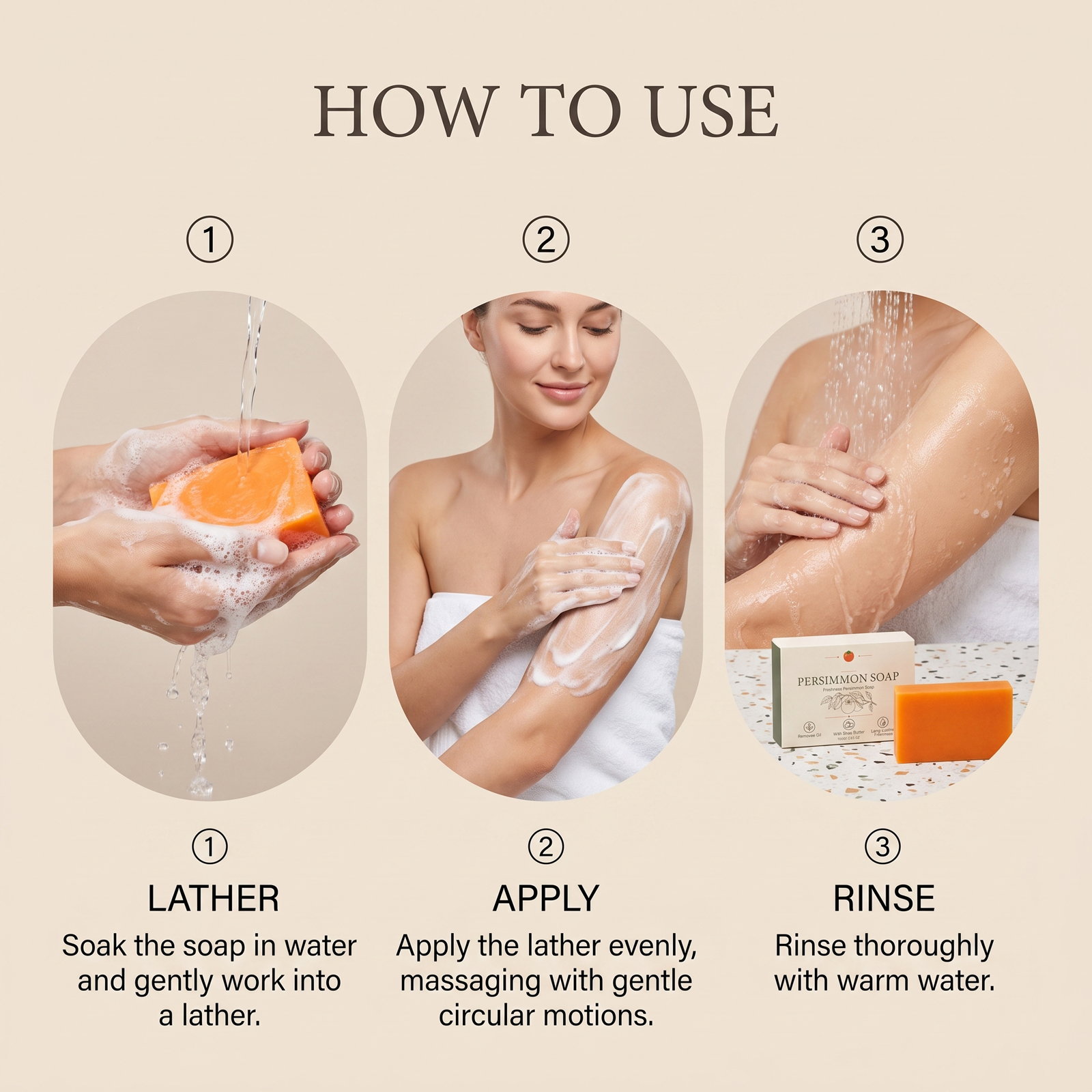 Persimmon Refreshing Cleansing Soap Refreshes Softens Skin Moisturizes Hydrates Easy Rinse Daily Clean Whole Body Skin
