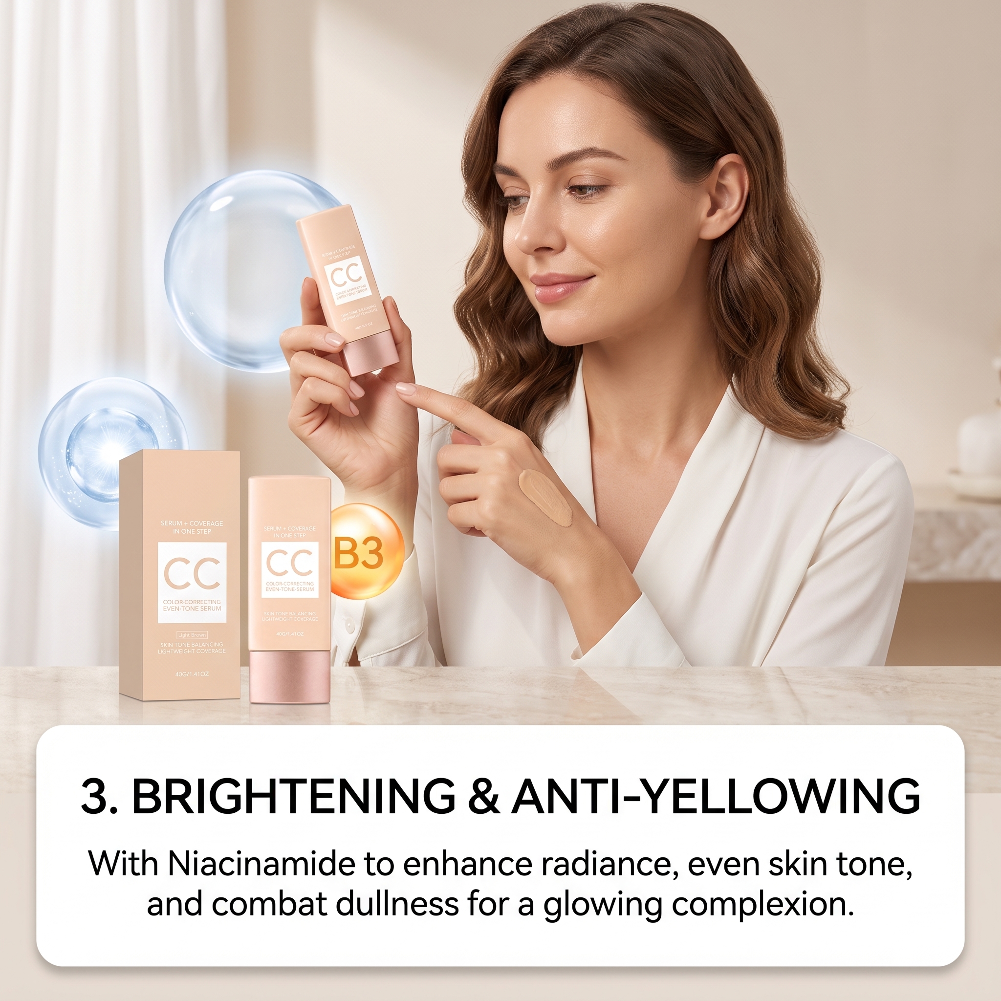 Color Correcting Cream Light Brown Thin Smooth Even Tone Bright Hydrate Fine Conceal Facial Skin