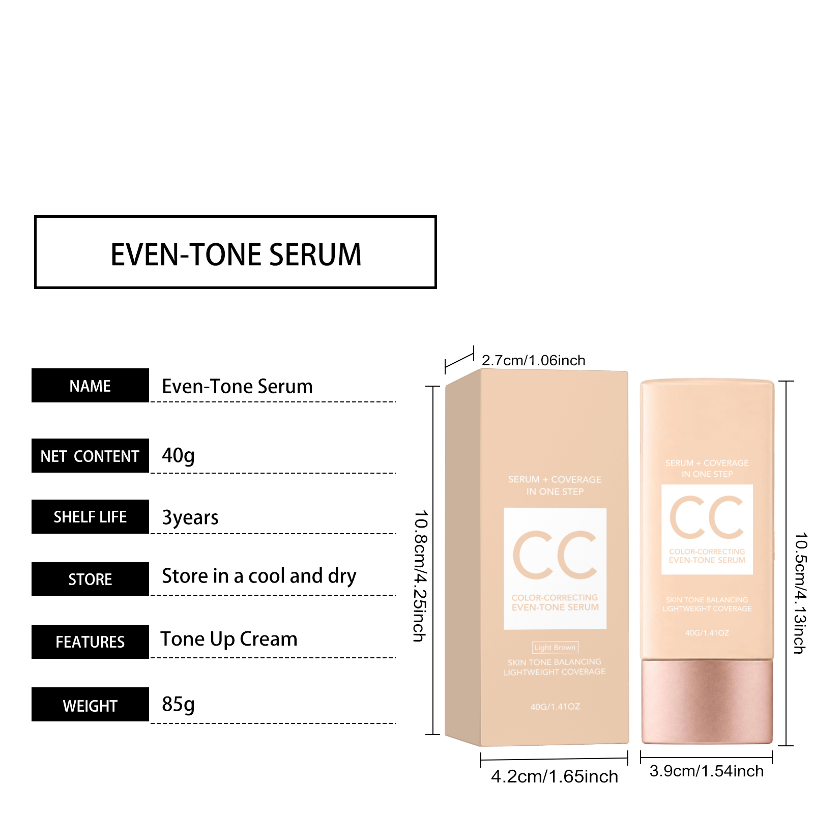 Color Correcting Cream Light Brown Thin Smooth Even Tone Bright Hydrate Fine Conceal Facial Skin