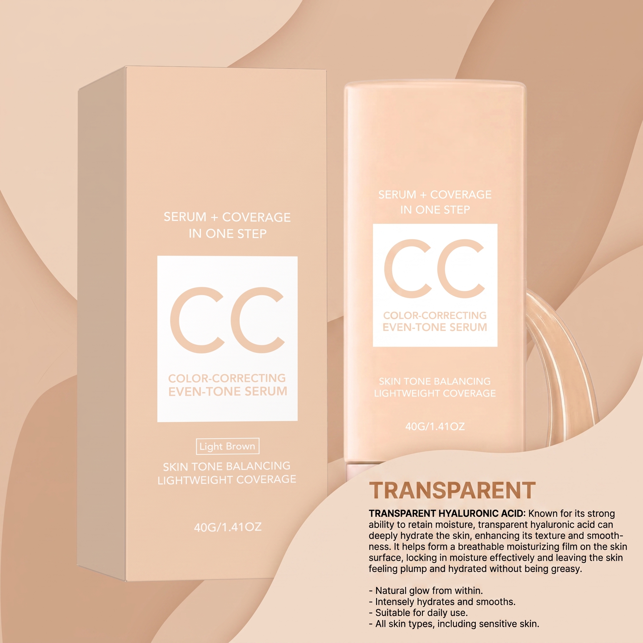 Color Correcting Cream Light Brown Thin Smooth Even Tone Bright Hydrate Fine Conceal Facial Skin