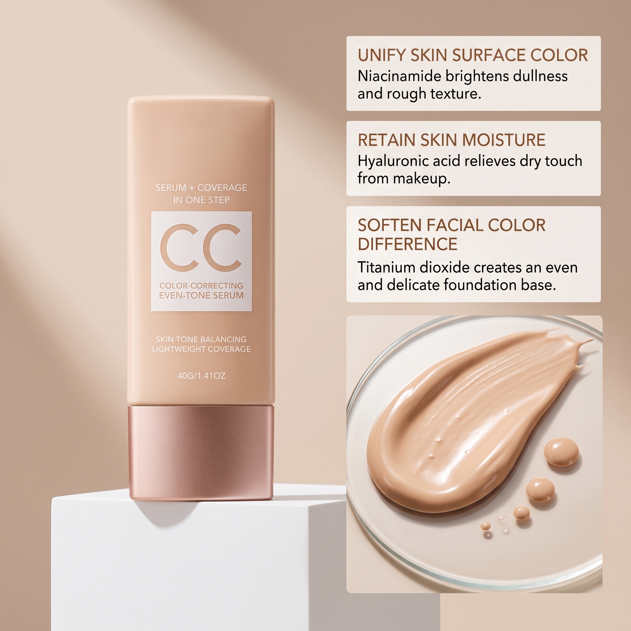 Color Correcting Cream Light Brown Thin Smooth Even Tone Bright Hydrate Fine Conceal Facial Skin