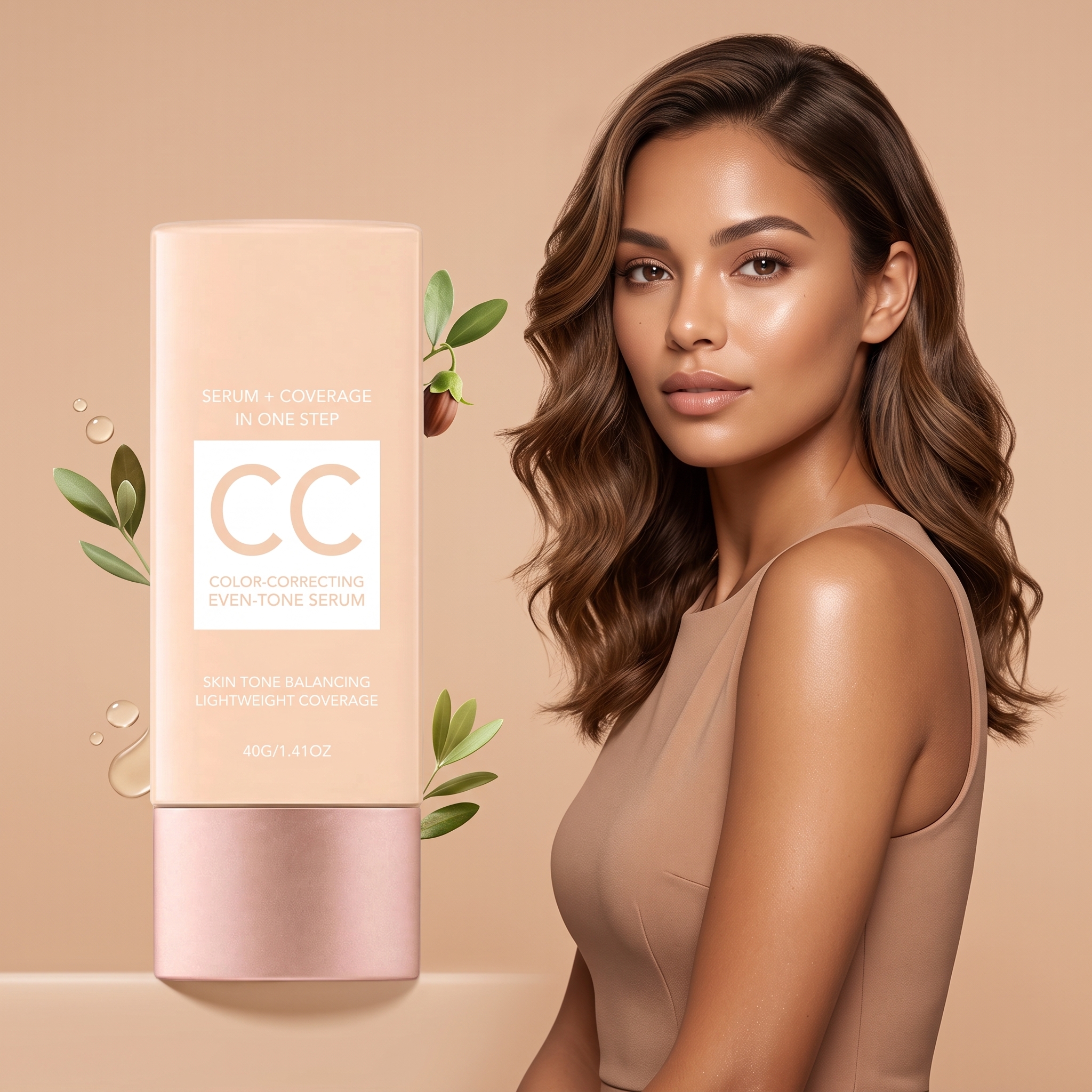 Color Correcting Cream Light Brown Thin Smooth Even Tone Bright Hydrate Fine Conceal Facial Skin