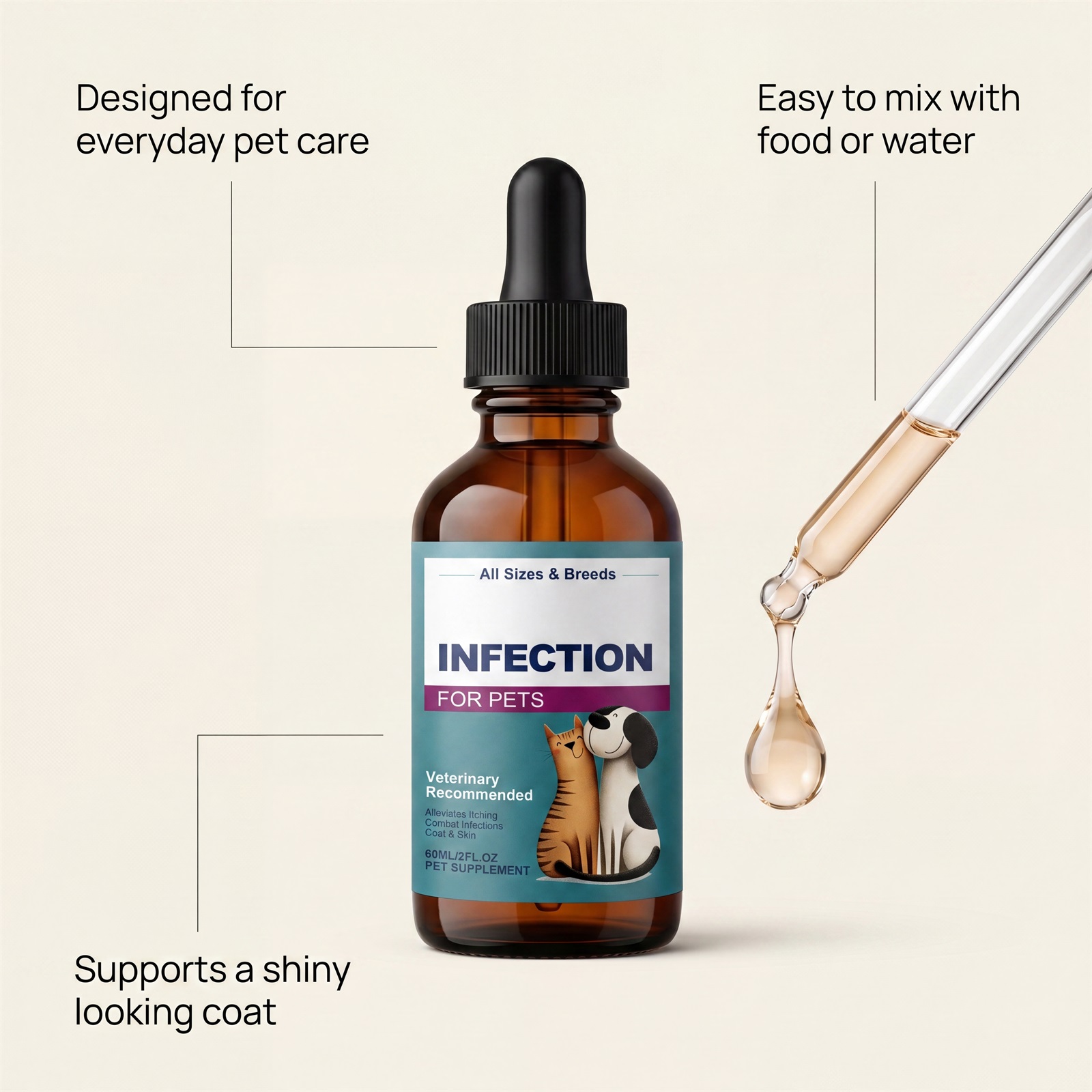 Pet Nutrition Supplement Drops For Skin Health Shiny Fur Daily Nutritional Support Boost Vitality Domestic Animals Care