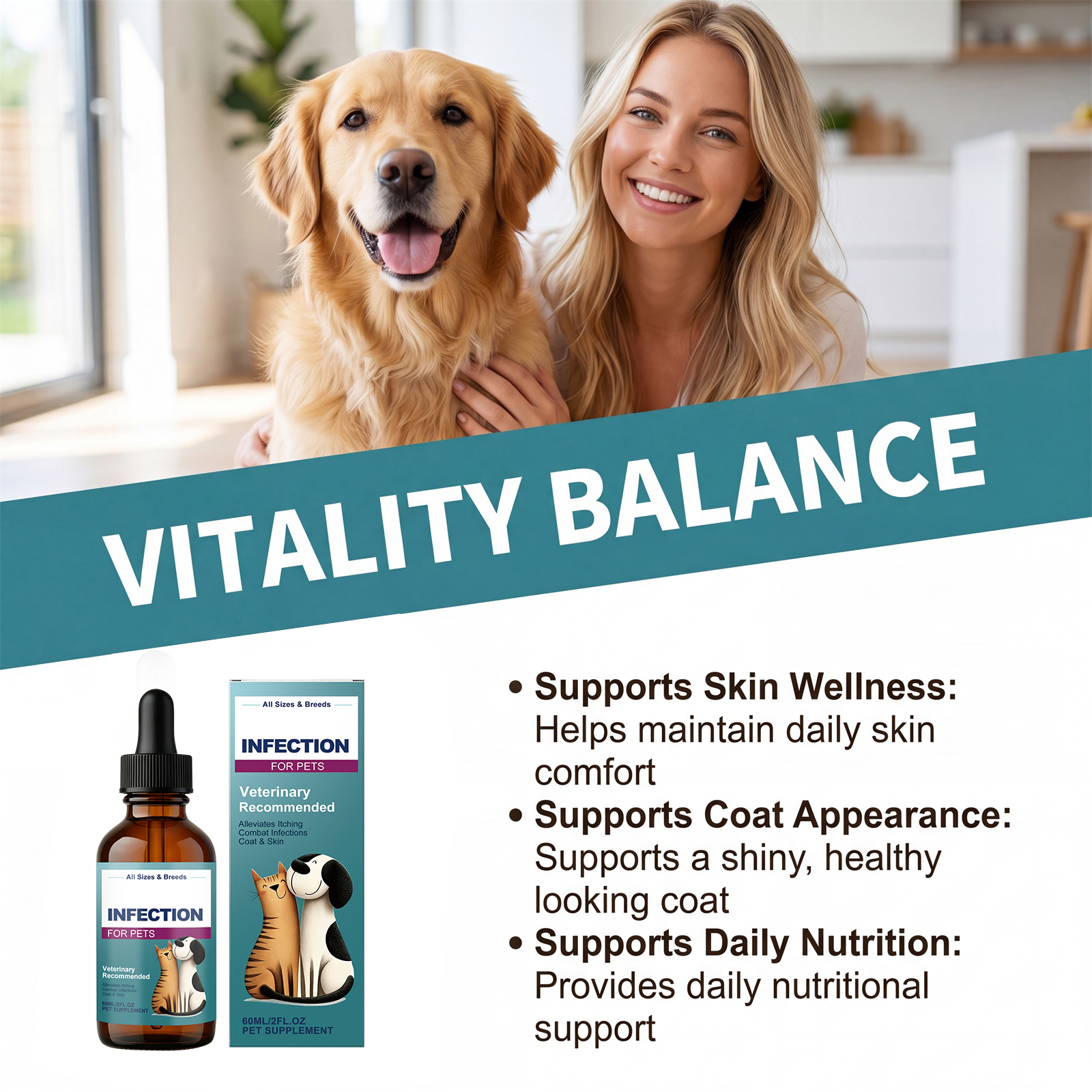 Pet Nutrition Supplement Drops For Skin Health Shiny Fur Daily Nutritional Support Boost Vitality Domestic Animals Care