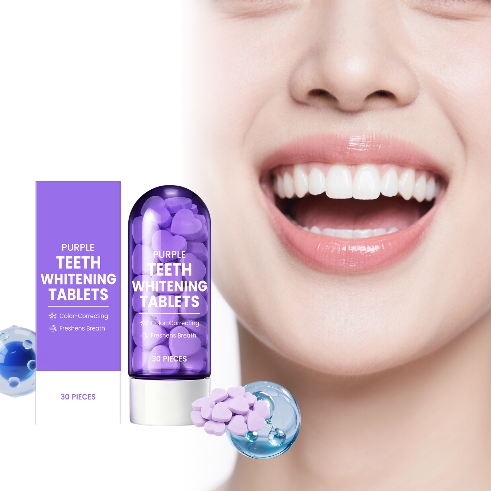 Purple Tooth Tablet Mild Clean Tooth Surface Stains Bright Shiny Fresh Breath Solid