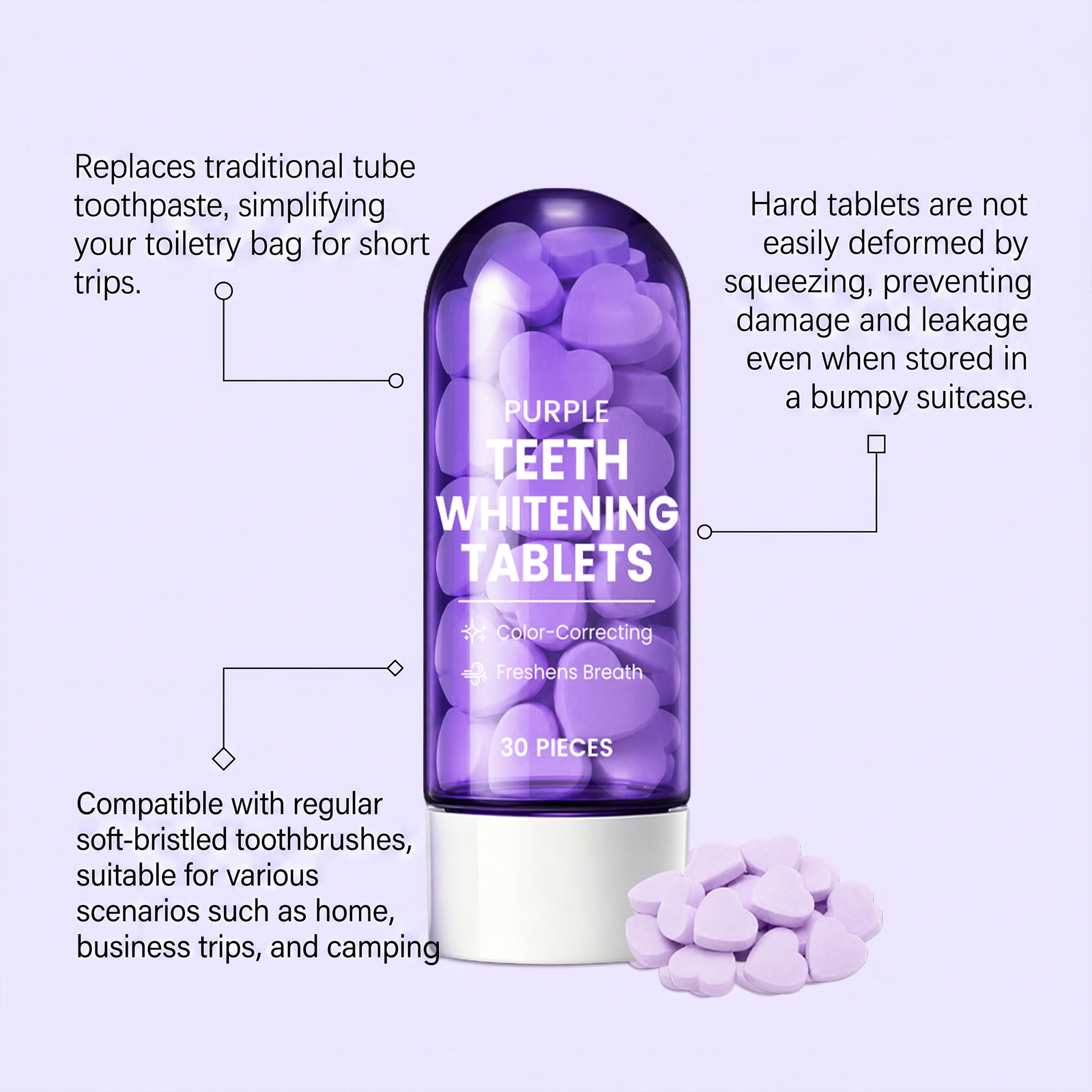 Purple Tooth Tablet Mild Clean Tooth Surface Stains Bright Shiny Fresh Breath Solid