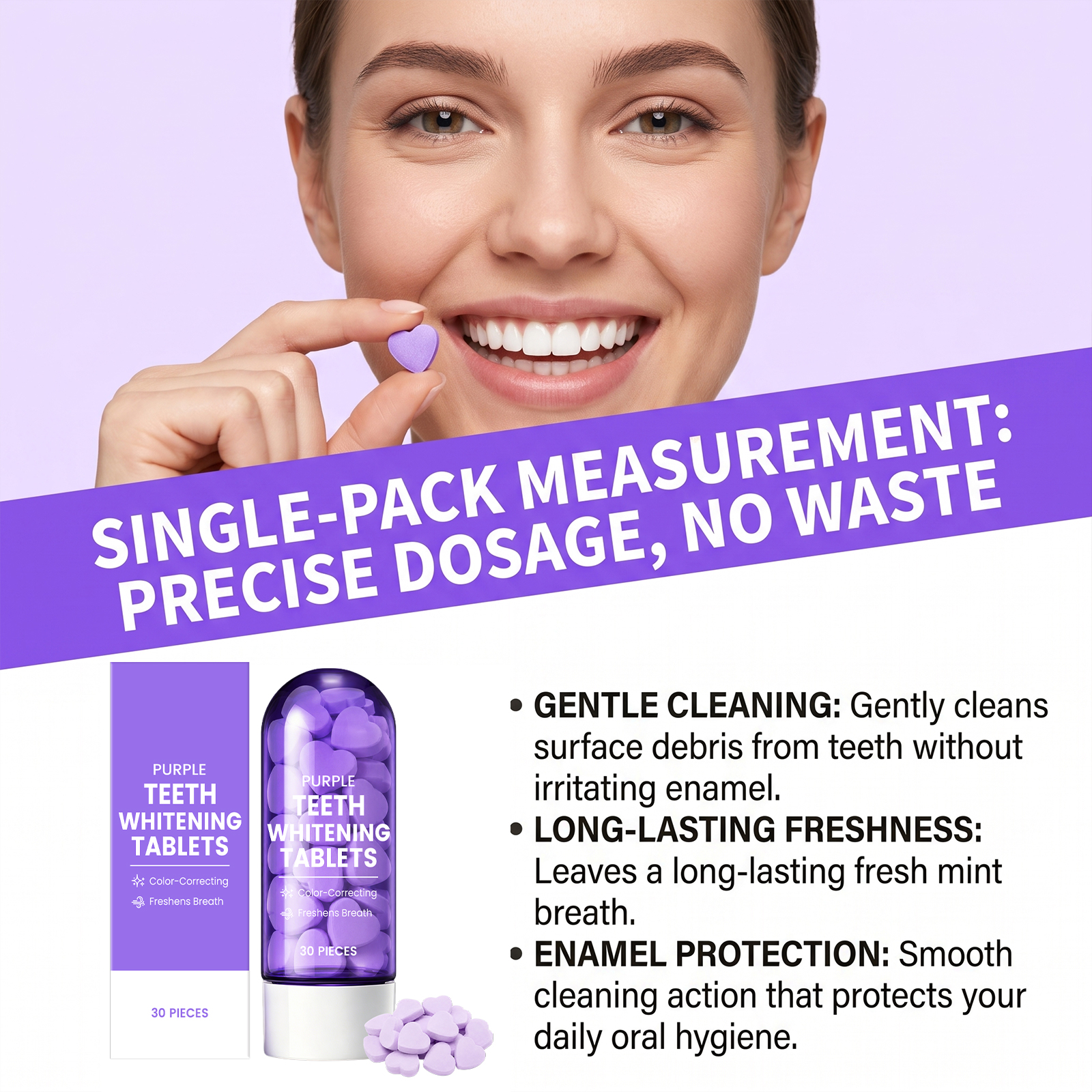 Purple Tooth Tablet Mild Clean Tooth Surface Stains Bright Shiny Fresh Breath Solid