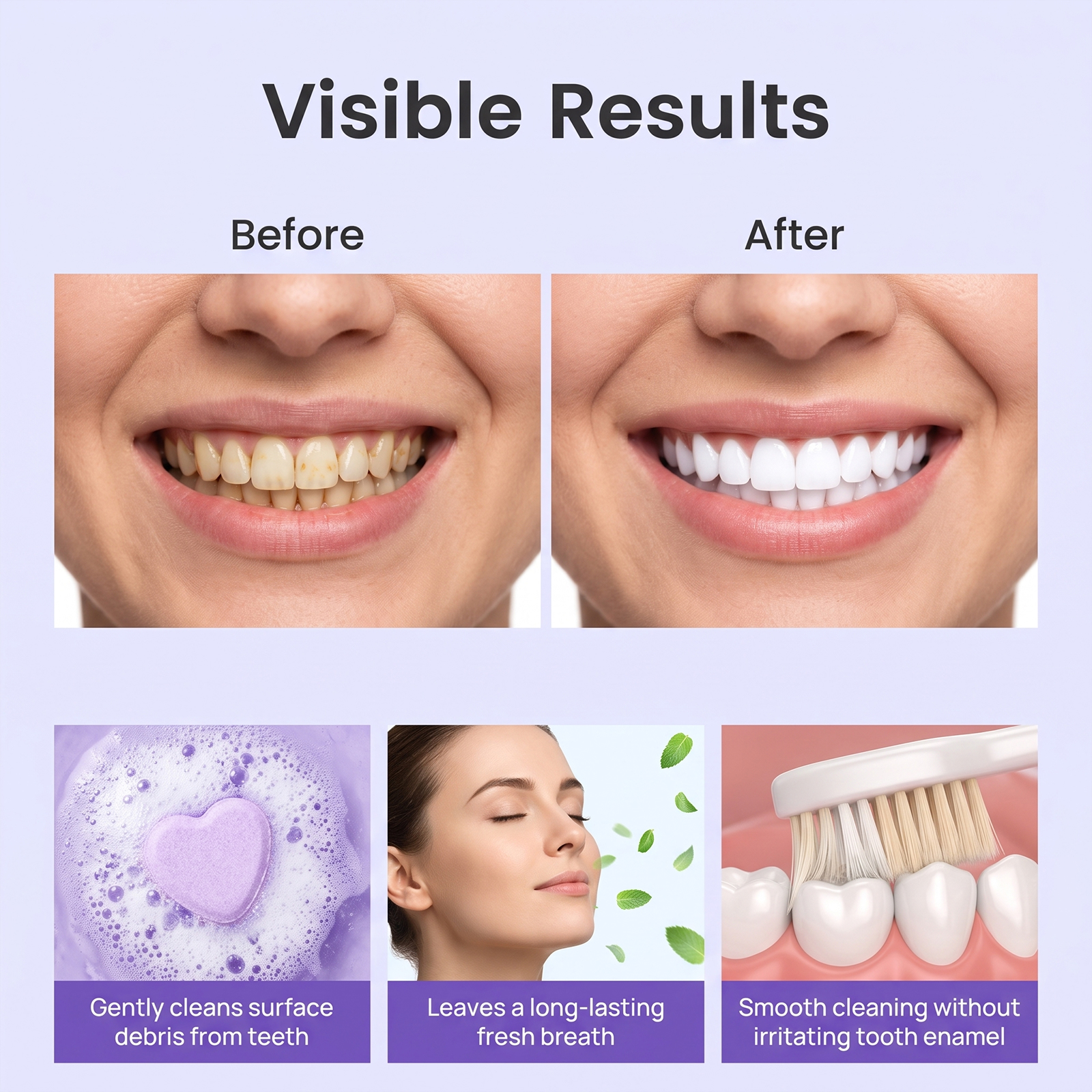 Purple Tooth Tablet Mild Clean Tooth Surface Stains Bright Shiny Fresh Breath Solid