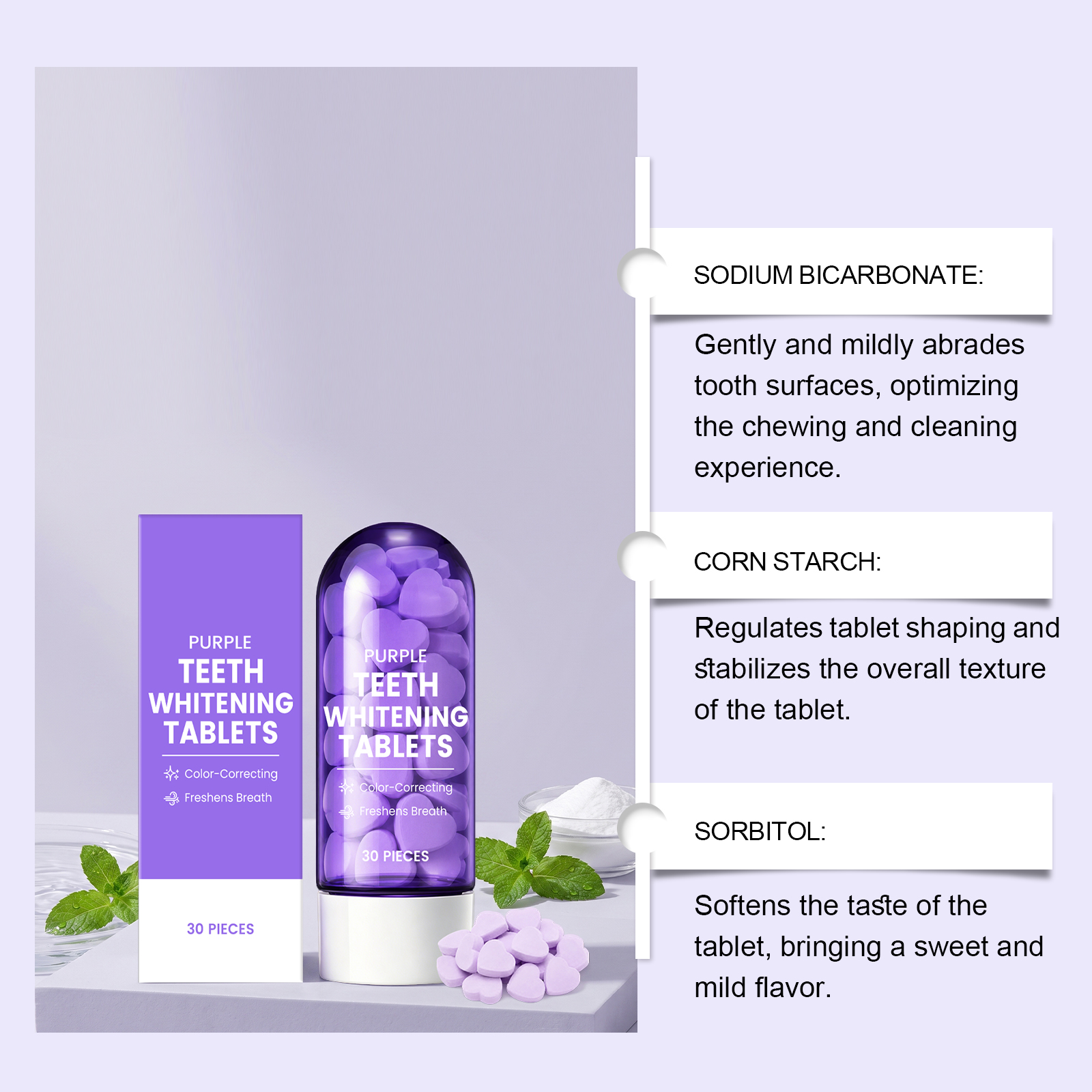 Purple Tooth Tablet Mild Clean Tooth Surface Stains Bright Shiny Fresh Breath Solid