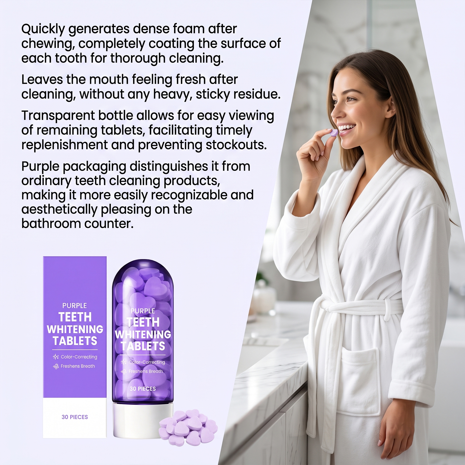 Purple Tooth Tablet Mild Clean Tooth Surface Stains Bright Shiny Fresh Breath Solid