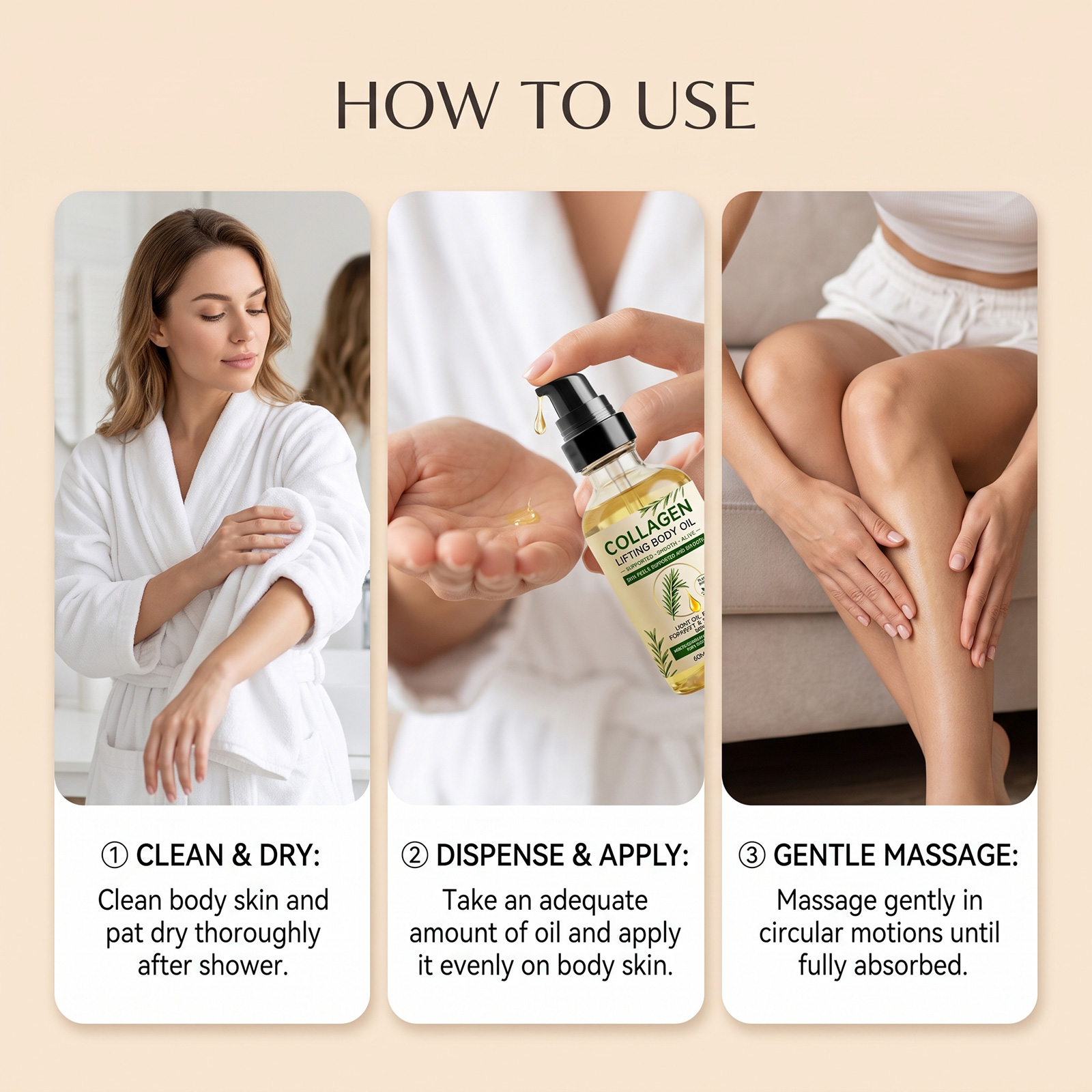 Collagen Body Oil Mild Ingredients Moisturizing Hydrating Light Non Sticky Daily Skin Care Lotion