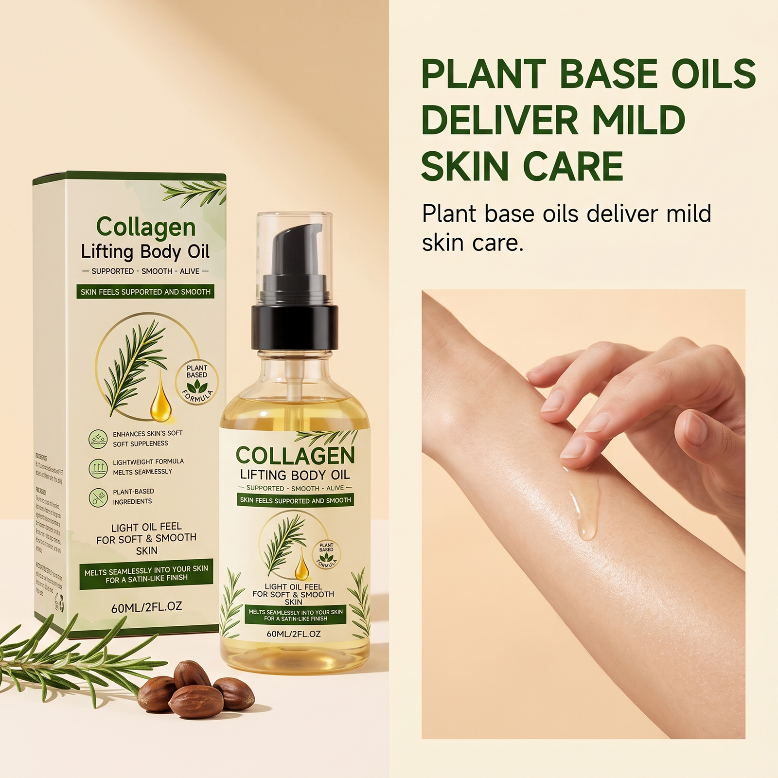 Collagen Body Oil Mild Ingredients Moisturizing Hydrating Light Non Sticky Daily Skin Care Lotion
