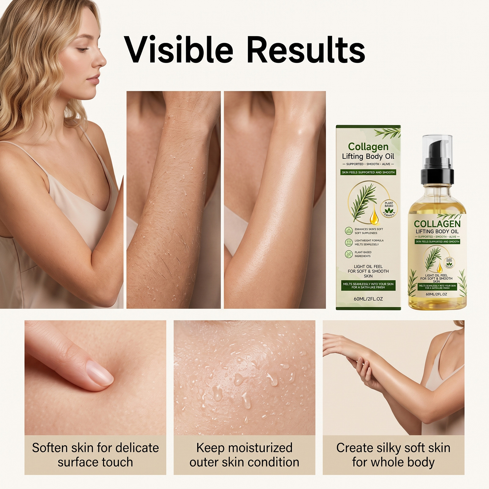 Collagen Body Oil Mild Ingredients Moisturizing Hydrating Light Non Sticky Daily Skin Care Lotion