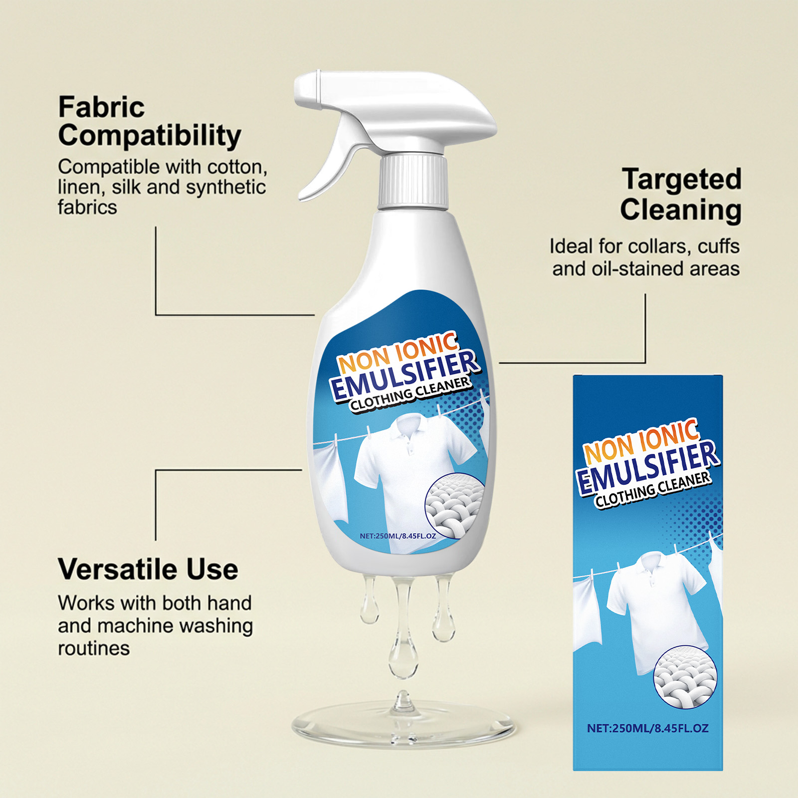 Clothing Emulsifier Mild Decontamination Clean Renew Fabric Care Washing Convenient Daily Household Cleaner