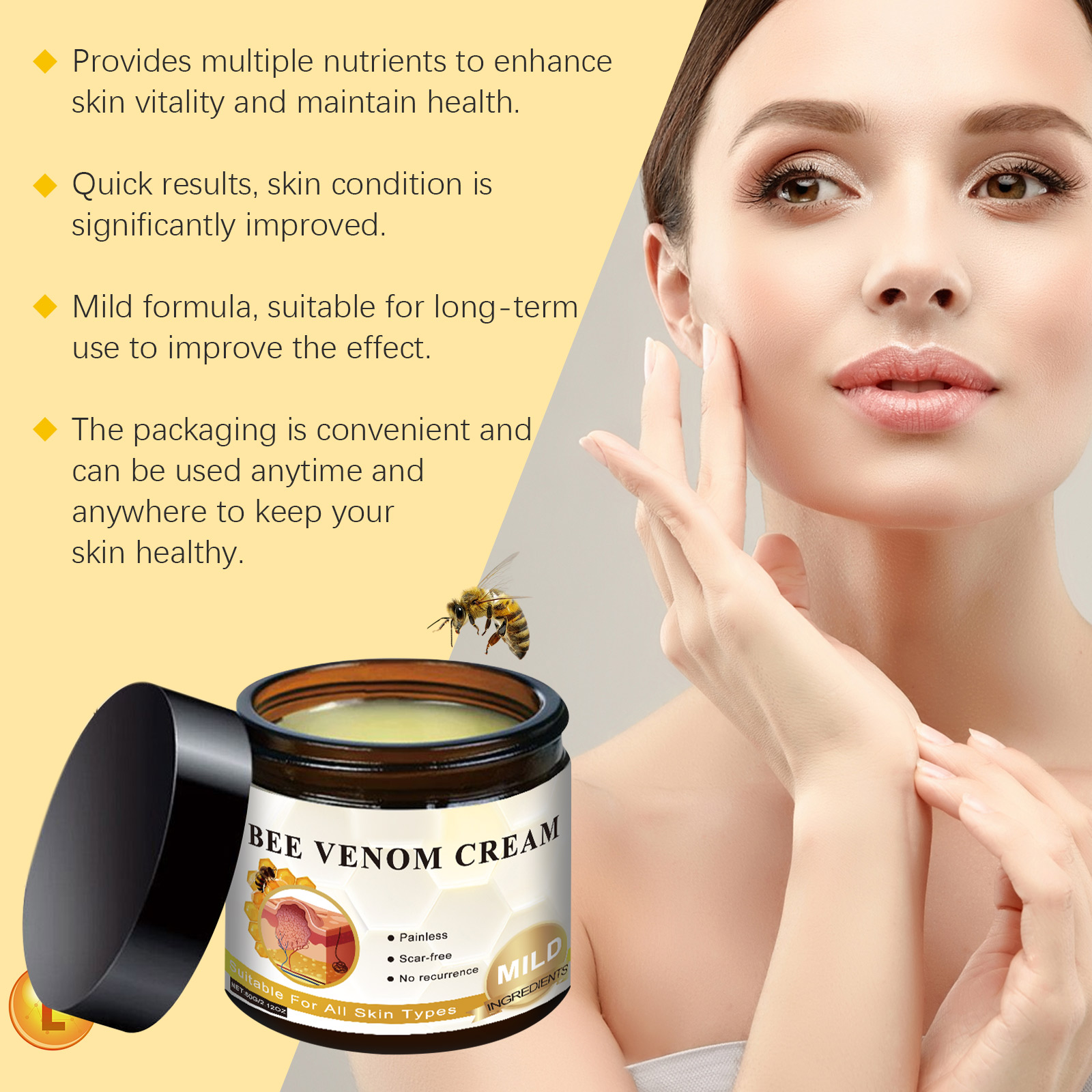 Bee Venum Skin Care Cream Body Skin Moisturizing Soft Smooth Skin Daily Cleansing Care Wart Removing Cream