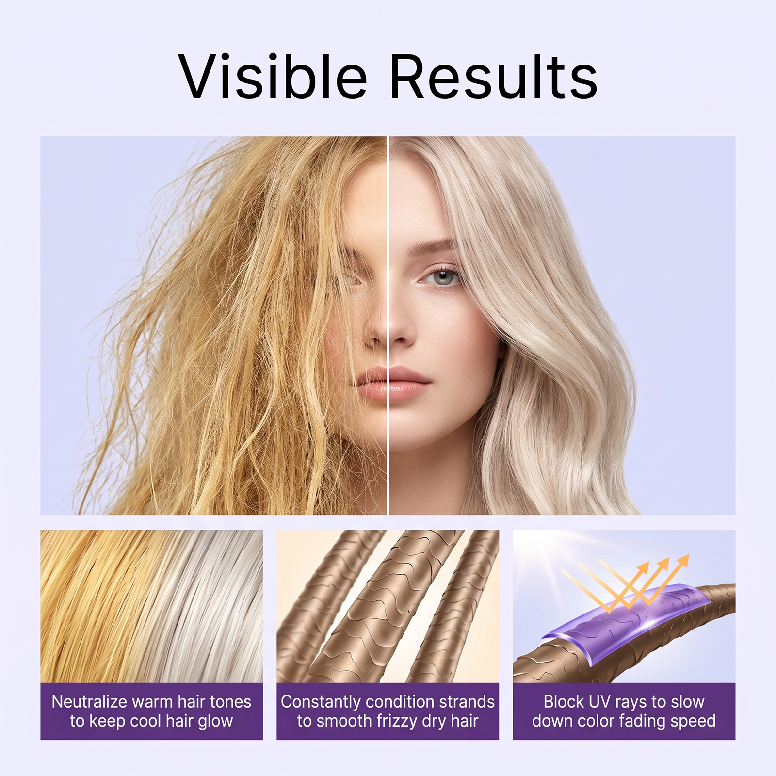 Hair Mask Purple Hair Care Moisturizing Soft Gloss Bleached Light Color Daily Hair Treatment