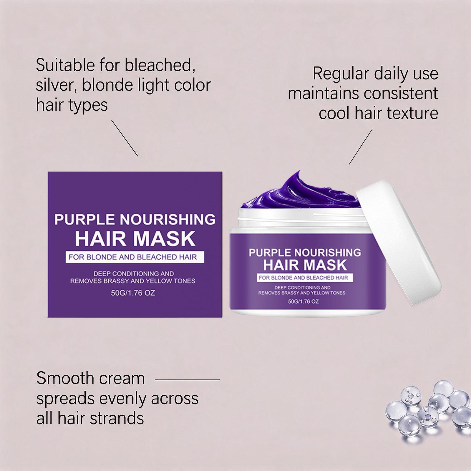 Hair Mask Purple Hair Care Moisturizing Soft Gloss Bleached Light Color Daily Hair Treatment