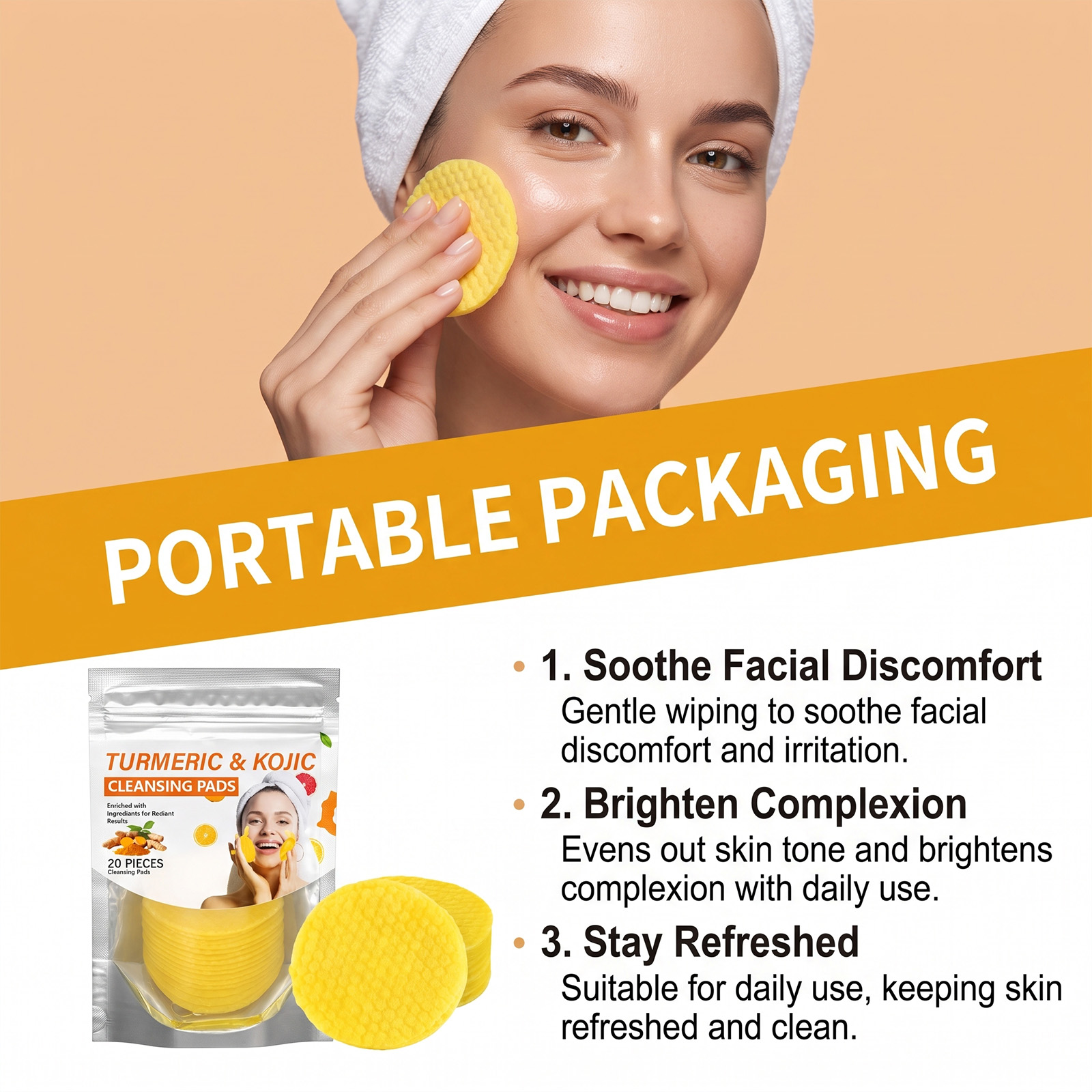 Turmeric Cleansing Pads Soft SkinFriendly DualUse Wiping Soothing Daily Cleansing Brightening Moisturizing Refreshing