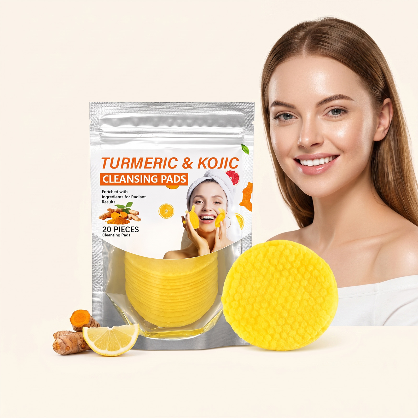 Turmeric Cleansing Pads Soft SkinFriendly DualUse Wiping Soothing Daily Cleansing Brightening Moisturizing Refreshing