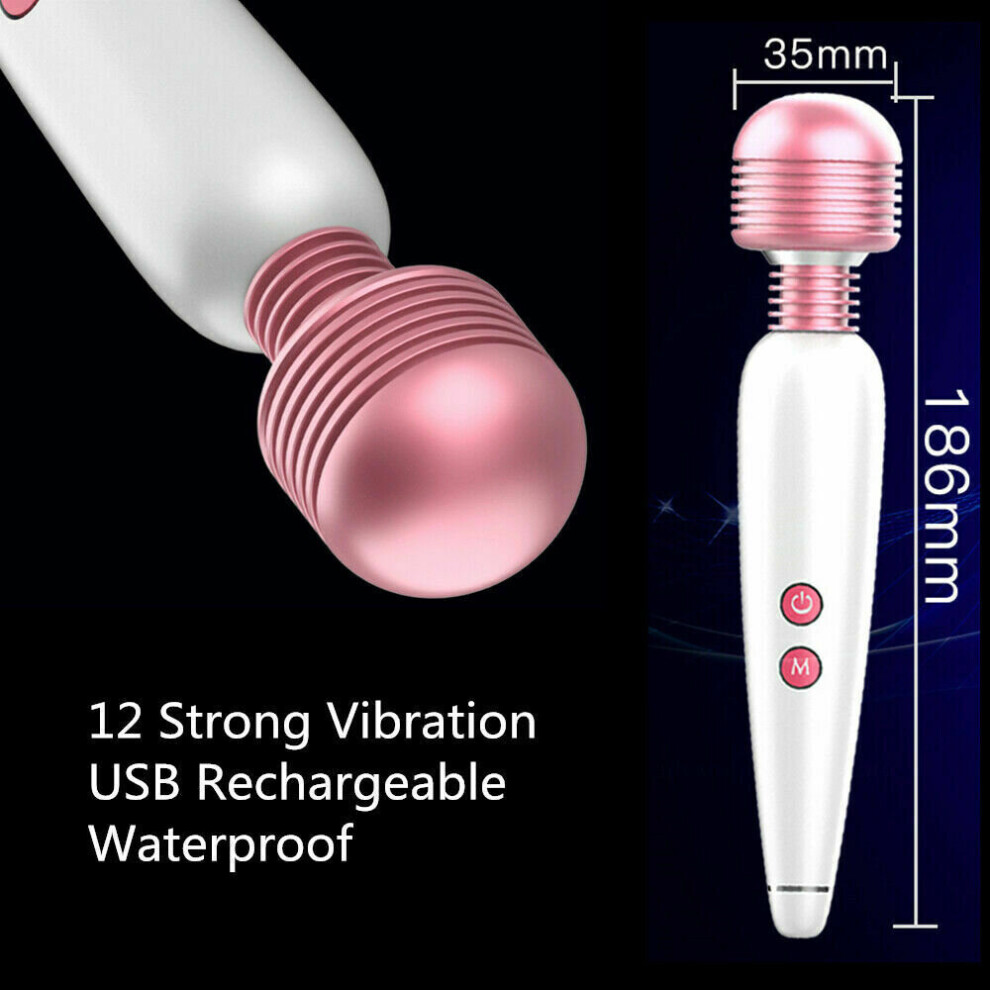 12 Speed Magic Vibrating Wand Full Body Massager Waterproof USB Rechargeable UK