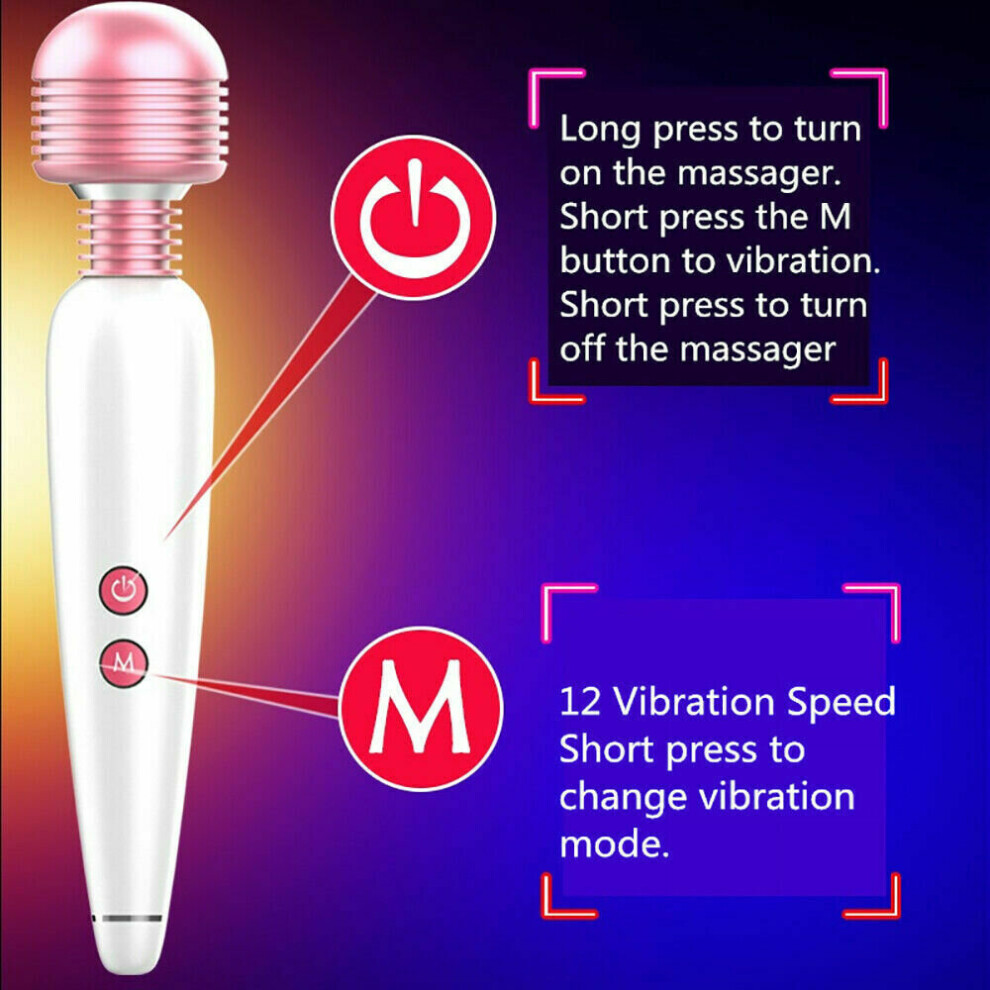 12 Speed Magic Vibrating Wand Full Body Massager Waterproof USB Rechargeable UK