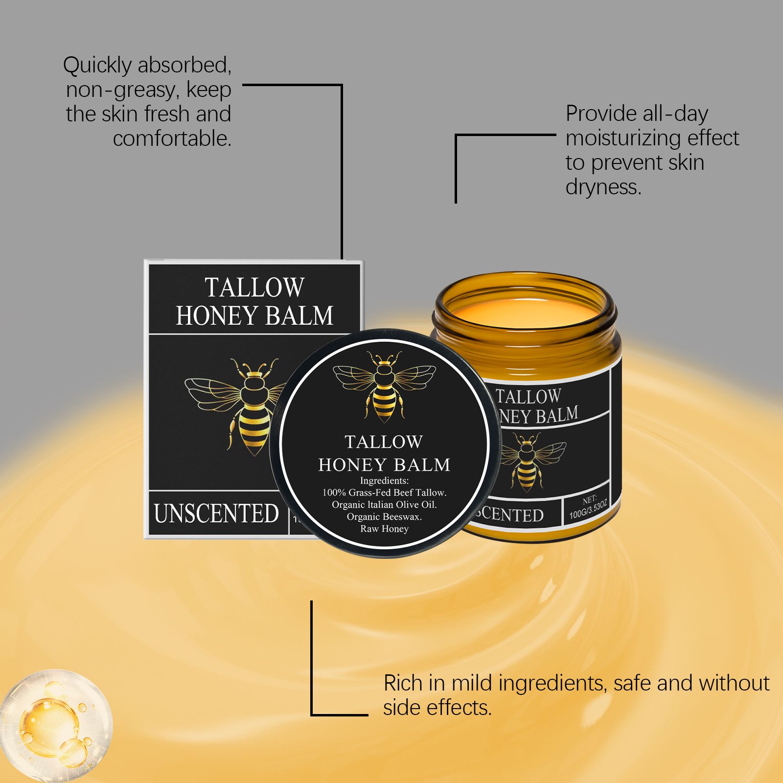 Honey Tallow Moisturizing Cream Nourishing Hydrating For Face And Body Daily Skin Care 100g