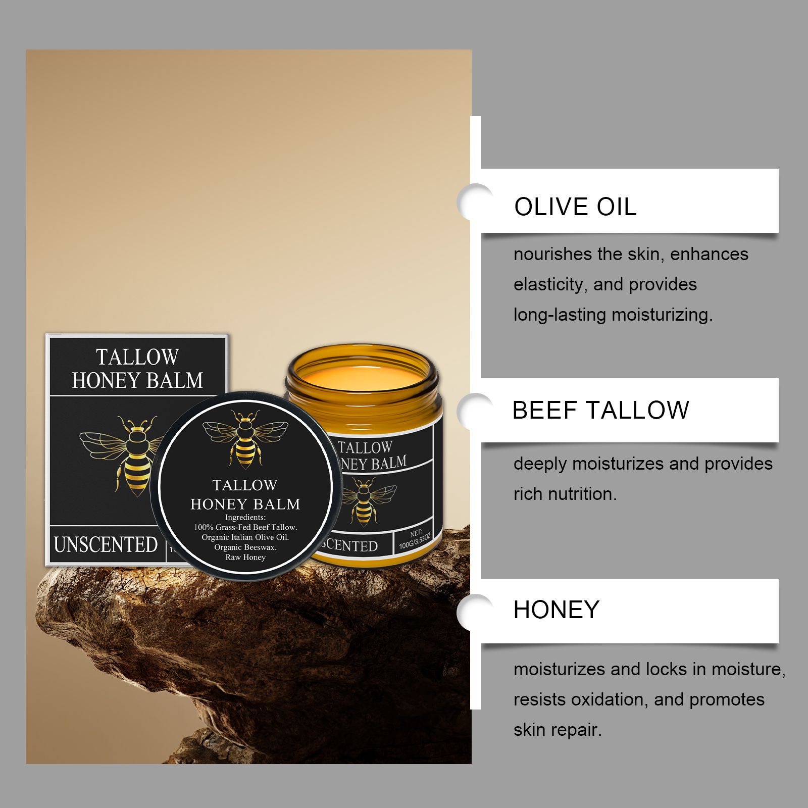 Honey Tallow Moisturizing Cream Nourishing Hydrating For Face And Body Daily Skin Care 100g