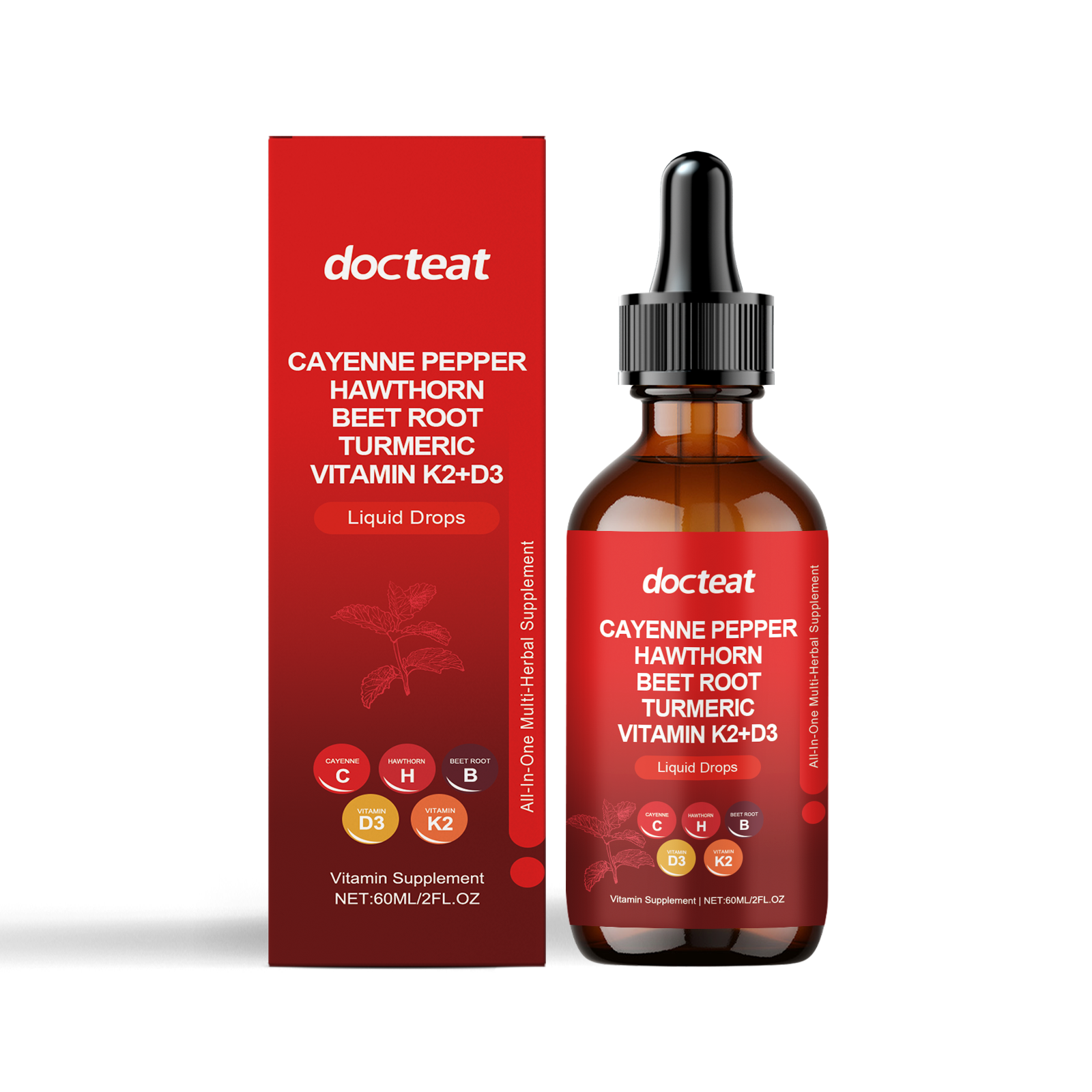 Cayenne Pepper Drops Liquid Drops Contains Hawthorn Beet Root Turmeric Vitamin D3 K2 Gentle Formula Enhanced Nutrient Absorption 60ml