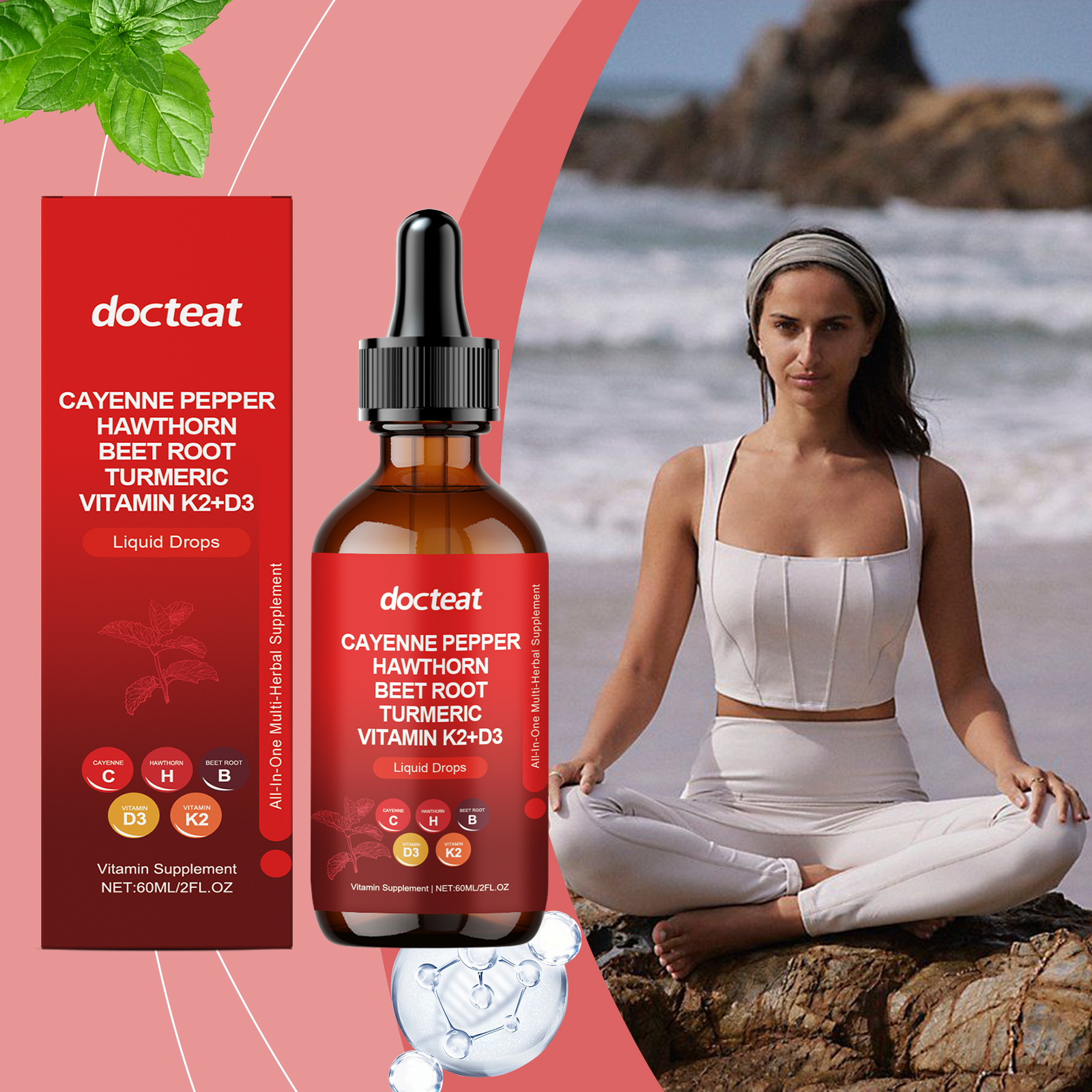 Cayenne Pepper Drops Liquid Drops Contains Hawthorn Beet Root Turmeric Vitamin D3 K2 Gentle Formula Enhanced Nutrient Absorption 60ml