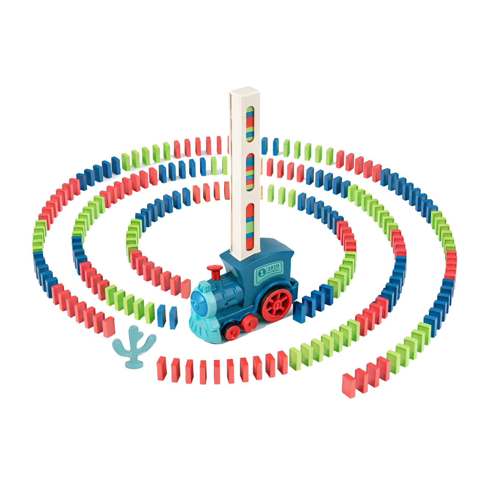 (Blue) Domino Train for kids Automatic Laying Electric Car Colorful Dominoes Set Brick Blocks Kits Games Educational Toys Girl Boy Gift