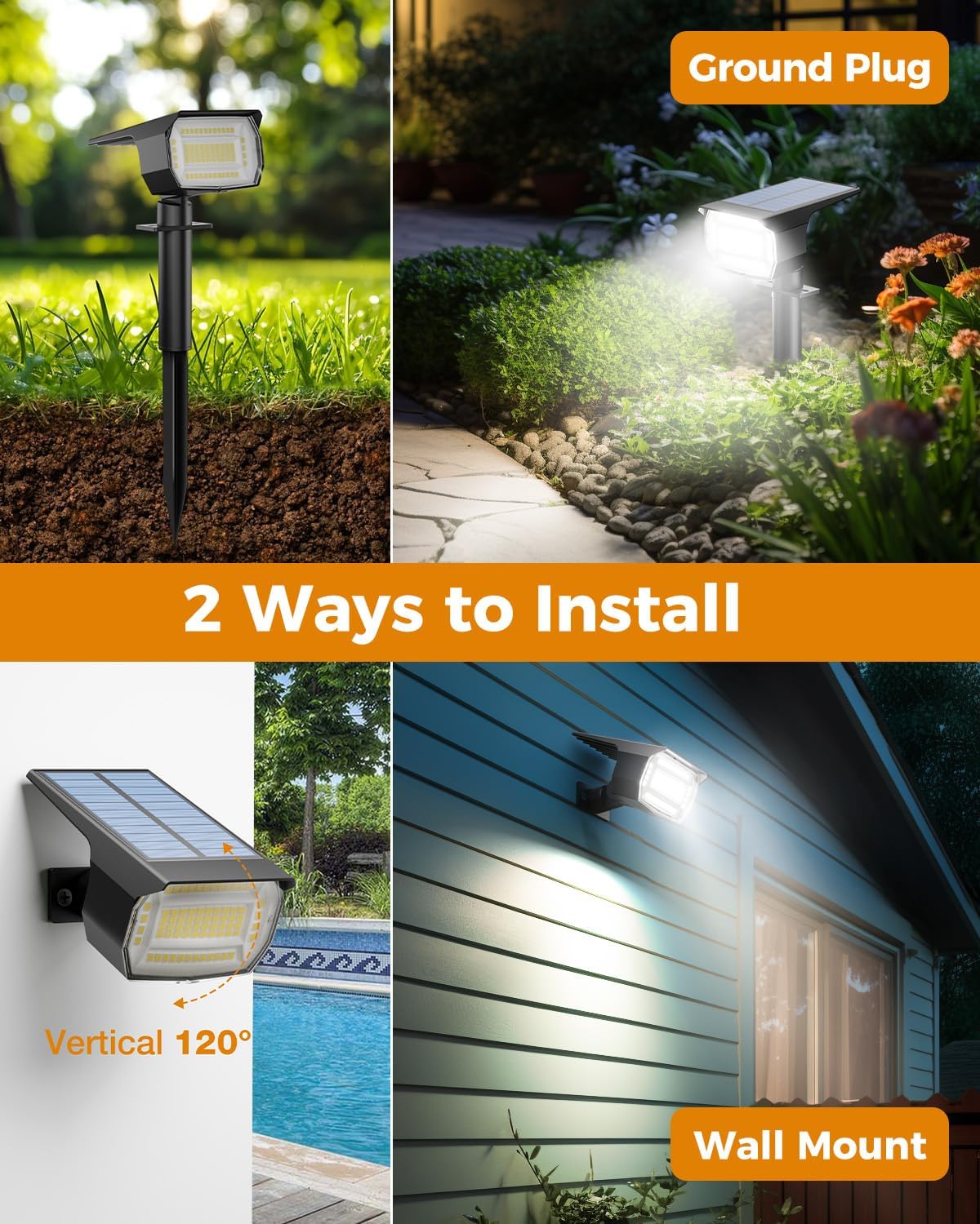 (RGB) 4 Pack Solar Lights Outdoor Garden 72 LED Solar Spot Lights 3 Modes IP65 Waterproof Garden Uplighters Solar Powered Auto ON/Off Spotlight for Yard Driveway 