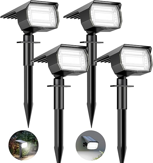 (RGB) 4 Pack Solar Lights Outdoor Garden 72 LED Solar Spot Lights 3 Modes IP65 Waterproof Garden Uplighters Solar Powered Auto ON/Off Spotlight for Yard Driveway 