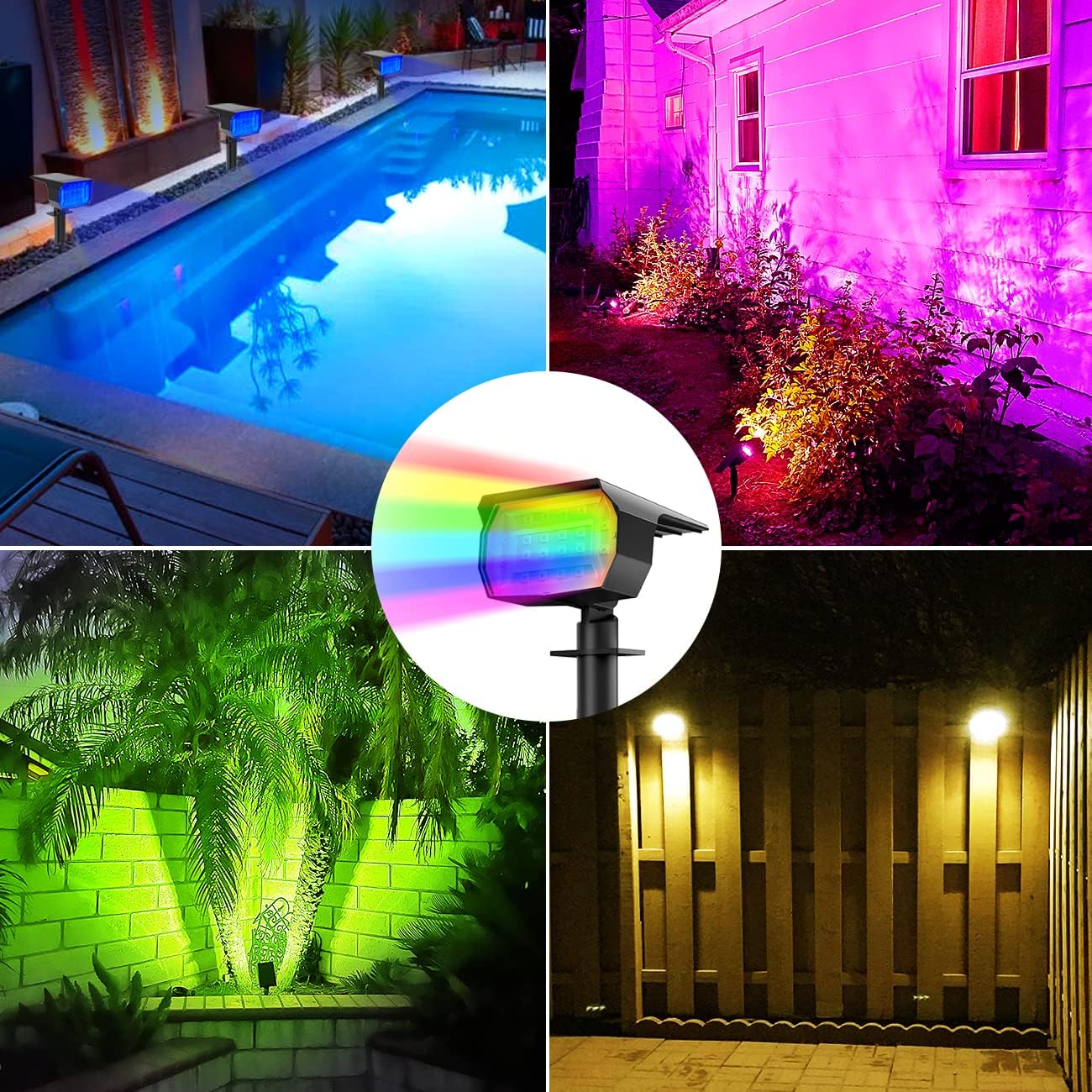 (RGB) 4 Pack Solar Lights Outdoor Garden 72 LED Solar Spot Lights 3 Modes IP65 Waterproof Garden Uplighters Solar Powered Auto ON/Off Spotlight for Yard Driveway 
