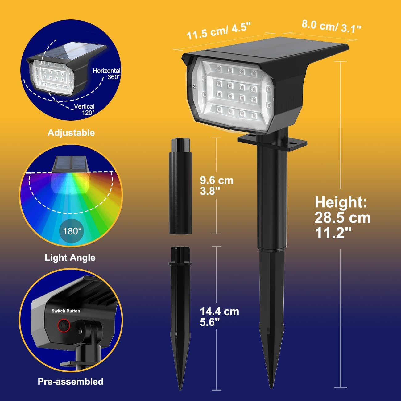 (RGB) 4 Pack Solar Lights Outdoor Garden 72 LED Solar Spot Lights 3 Modes IP65 Waterproof Garden Uplighters Solar Powered Auto ON/Off Spotlight for Yard Driveway 