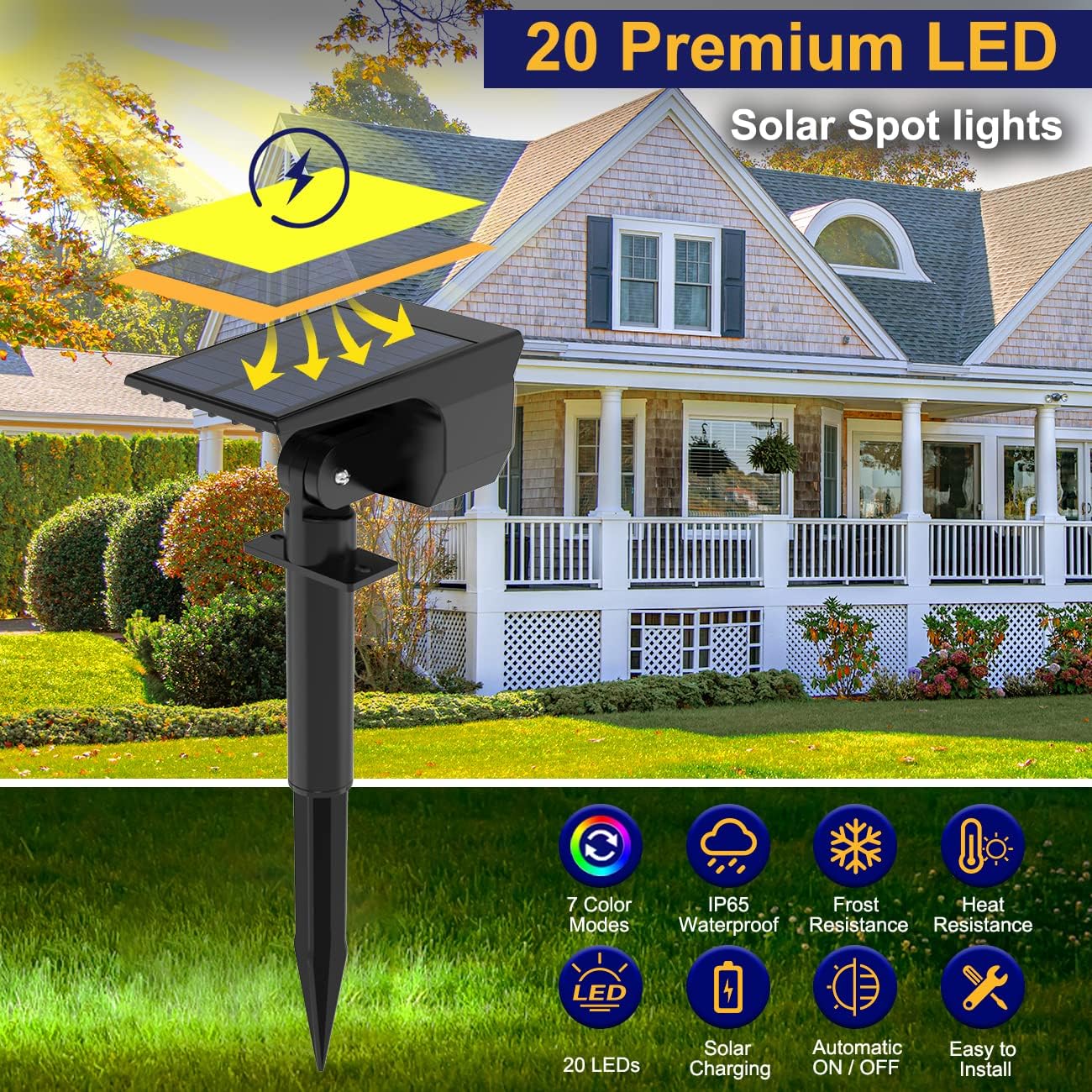 (RGB) 4 Pack Solar Lights Outdoor Garden 72 LED Solar Spot Lights 3 Modes IP65 Waterproof Garden Uplighters Solar Powered Auto ON/Off Spotlight for Yard Driveway 