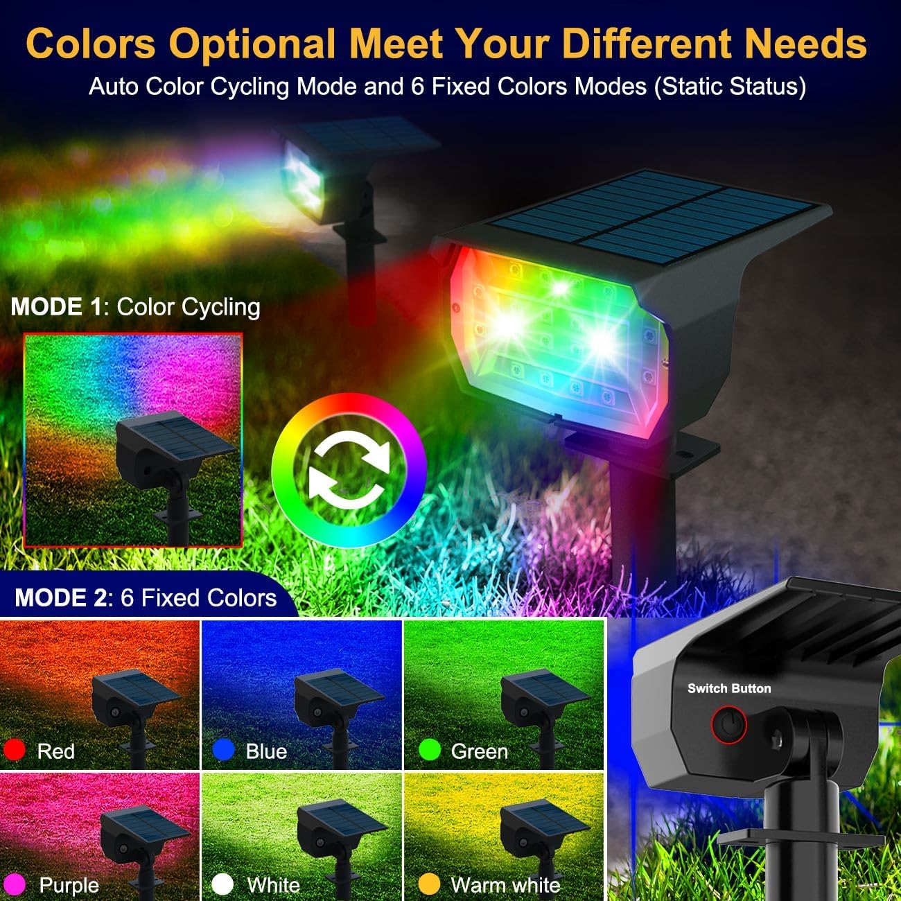(RGB) 4 Pack Solar Lights Outdoor Garden 72 LED Solar Spot Lights 3 Modes IP65 Waterproof Garden Uplighters Solar Powered Auto ON/Off Spotlight for Yard Driveway 