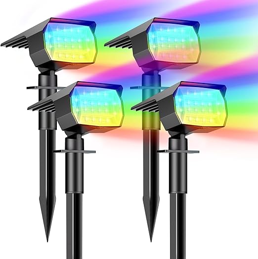 (RGB) 4 Pack Solar Lights Outdoor Garden 72 LED Solar Spot Lights 3 Modes IP65 Waterproof Garden Uplighters Solar Powered Auto ON/Off Spotlight for Yard Driveway 